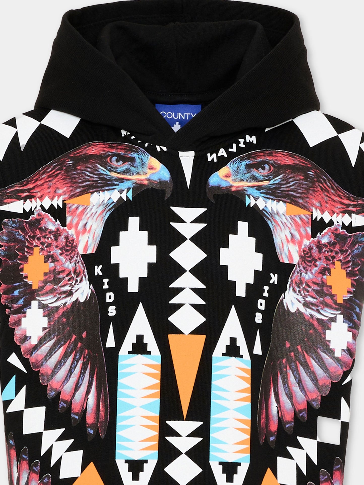 Felpa nera per bambino con stampa aquile,County Of Milan Kids,S6CMJBHS045 110