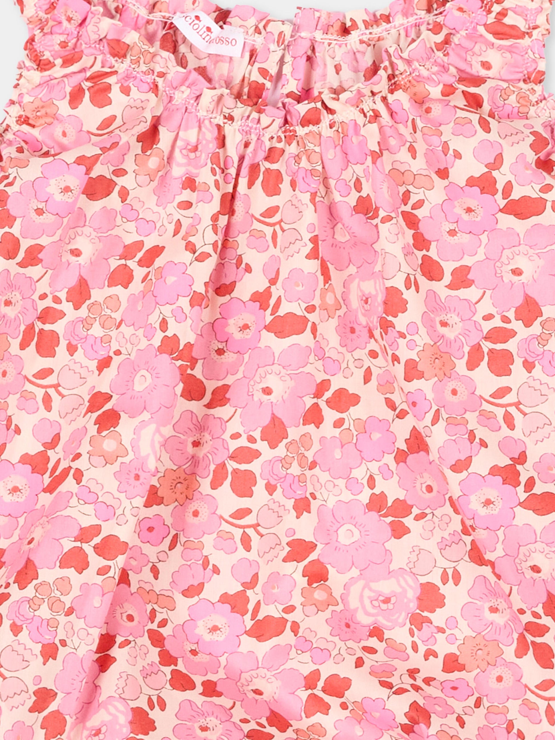 Pagliaccetto rosa per neonata floreale,Pesciolino Rosso,PG S 166