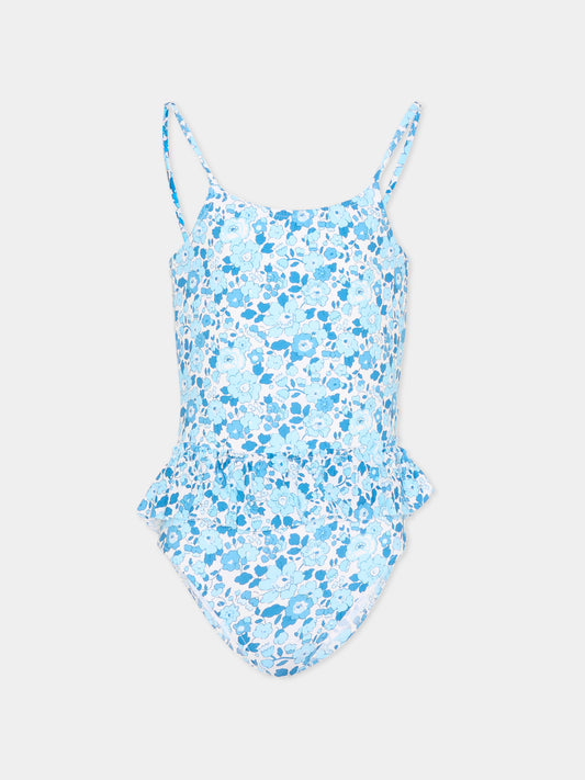 Costume intero celeste per bambina floreale,Pesciolino Rosso,INLY06 S 177