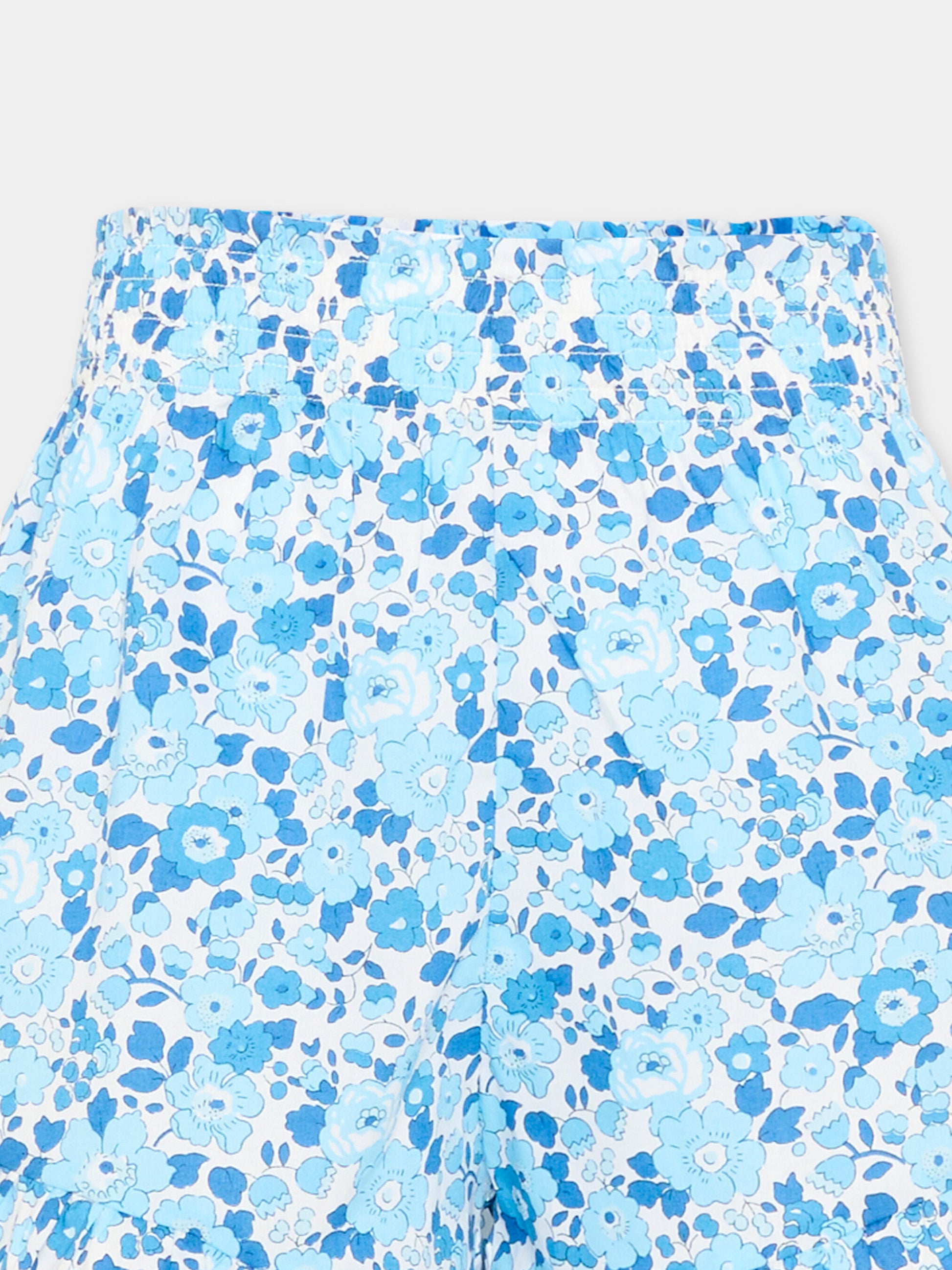 Shorts casual celeste per bambina floreali,Pesciolino Rosso,SHO07 S 177