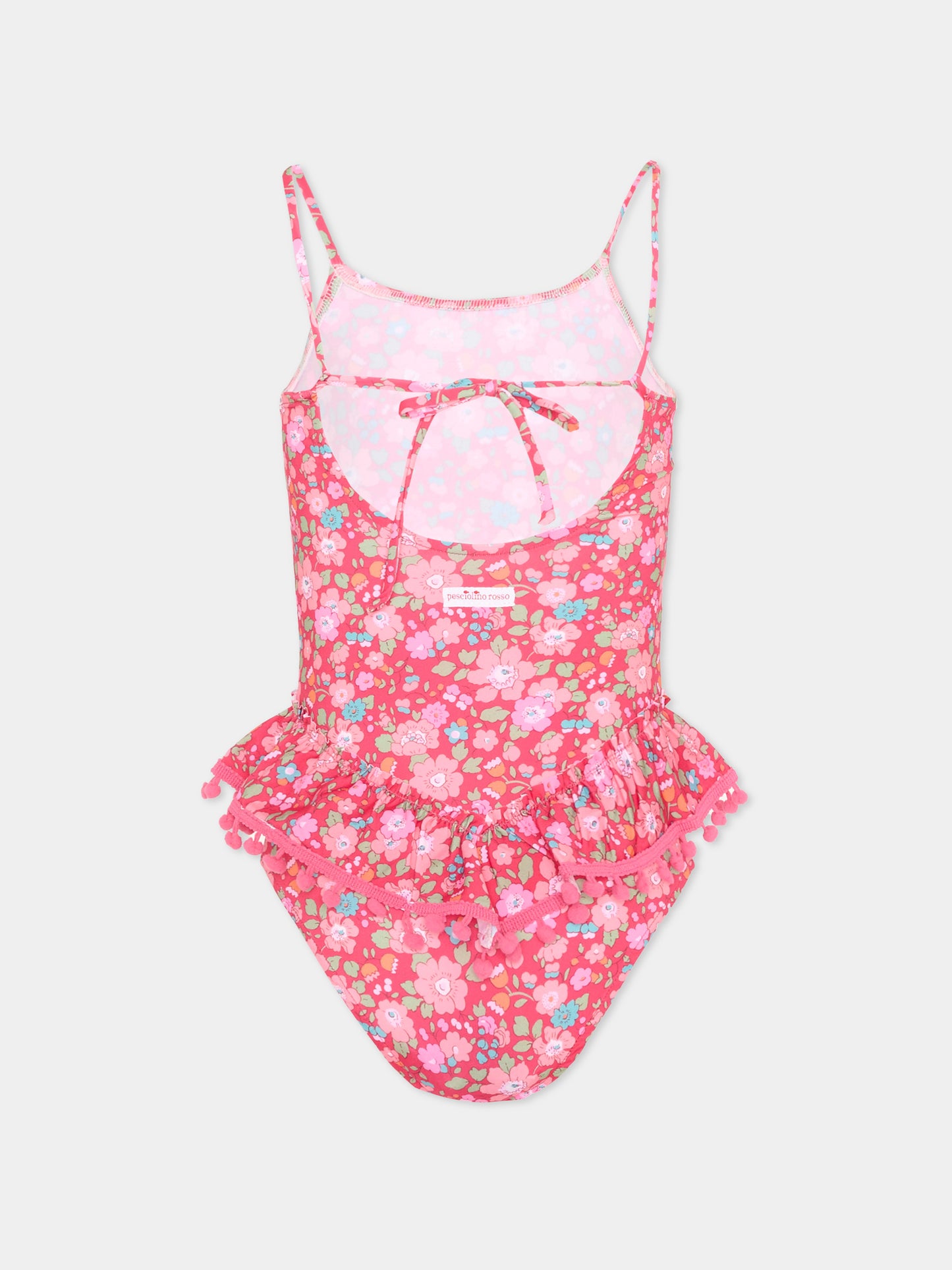 Costume intero fucsia per bambina floreale,Pesciolino Rosso,INLY06 PONPON S 182