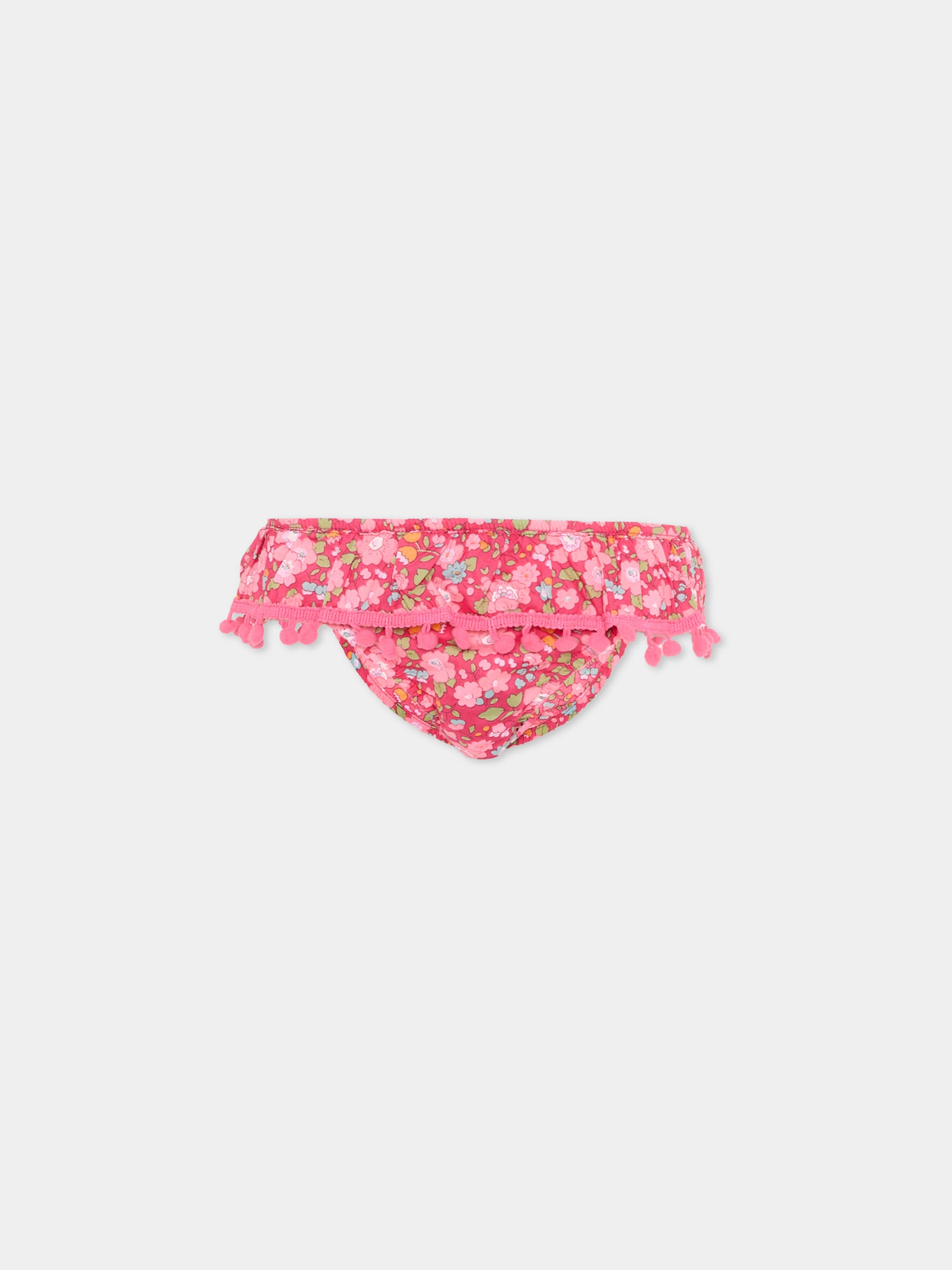 Slip bikini fucsia per bambina floreale,Pesciolino Rosso,F3 PONPON S 182