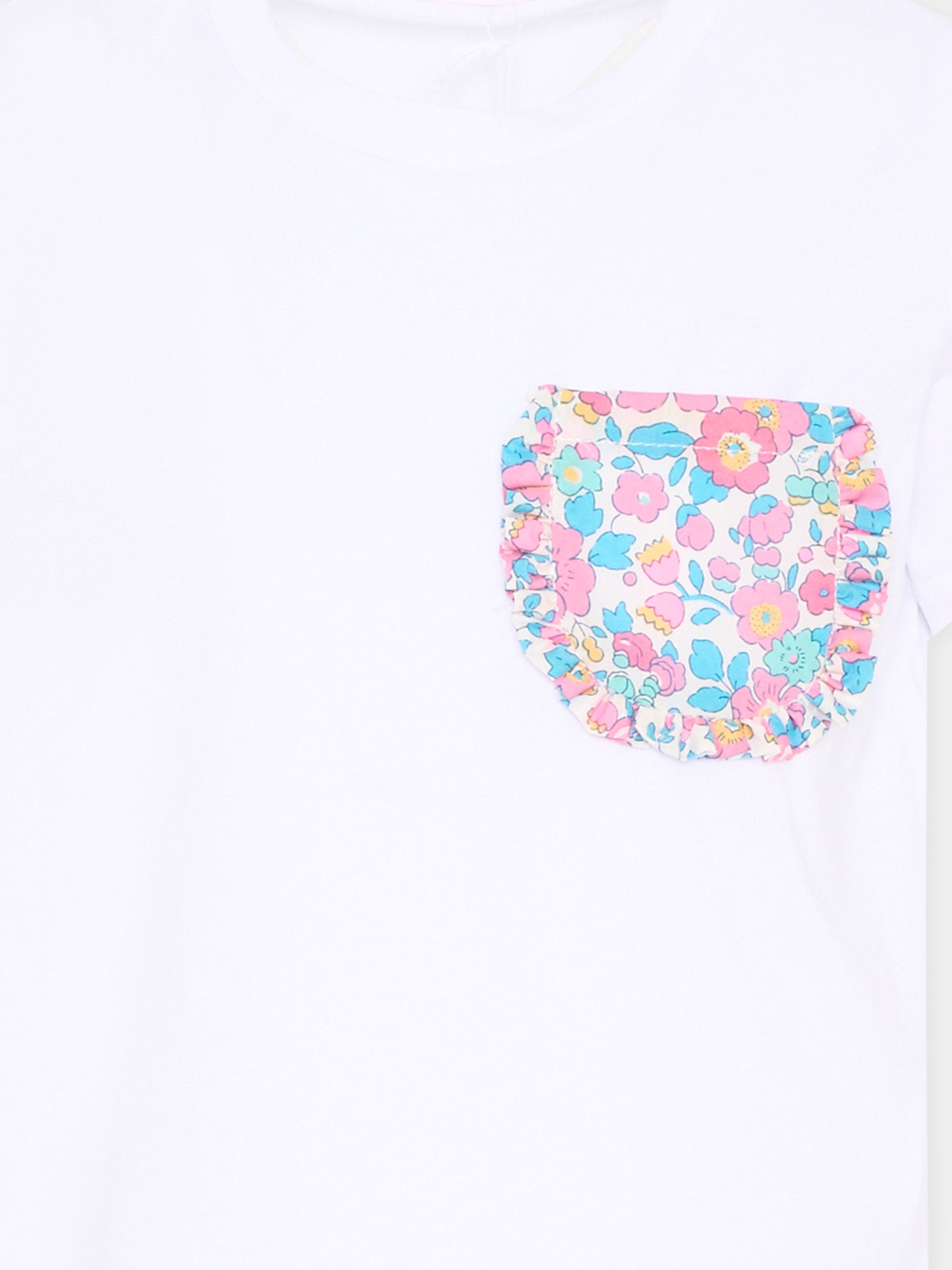 T-Shirt bianca per bambina con tasca floreale,Pesciolino Rosso,TSF NEW S 164