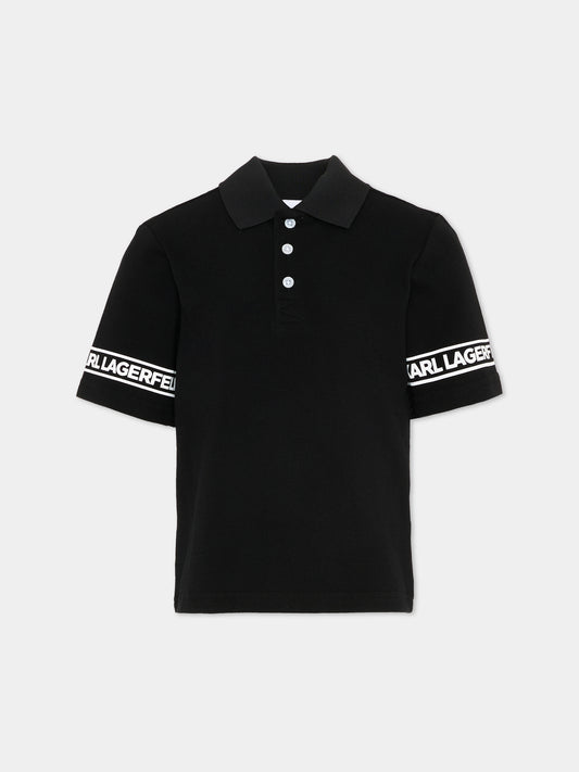Polo nera per bambino con logo,Karl Lagerfeld Kids,Z31099 09B