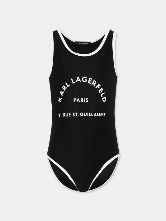 Costume intero nero per bambina con logo,Karl Lagerfeld Kids,Z31113 09B