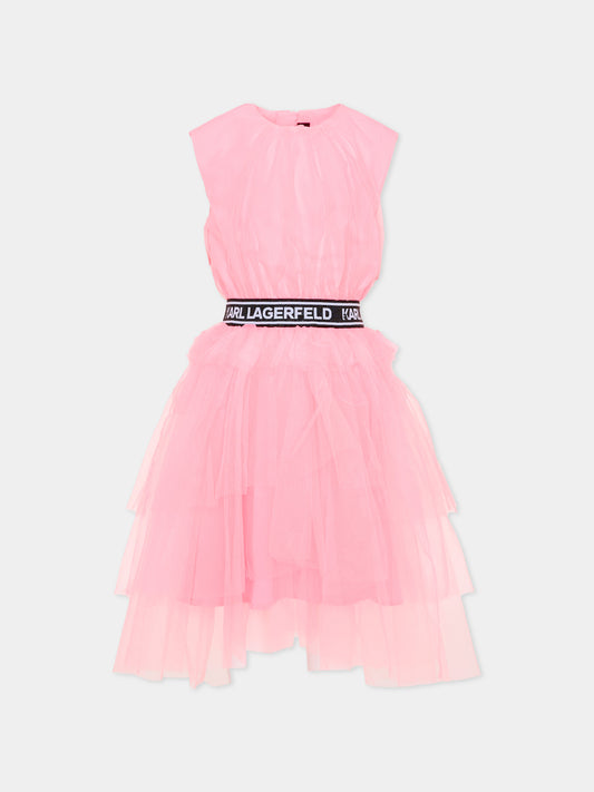 Vestito elegante rosa per bambina con logo,Karl Lagerfeld Kids,Z31147 462