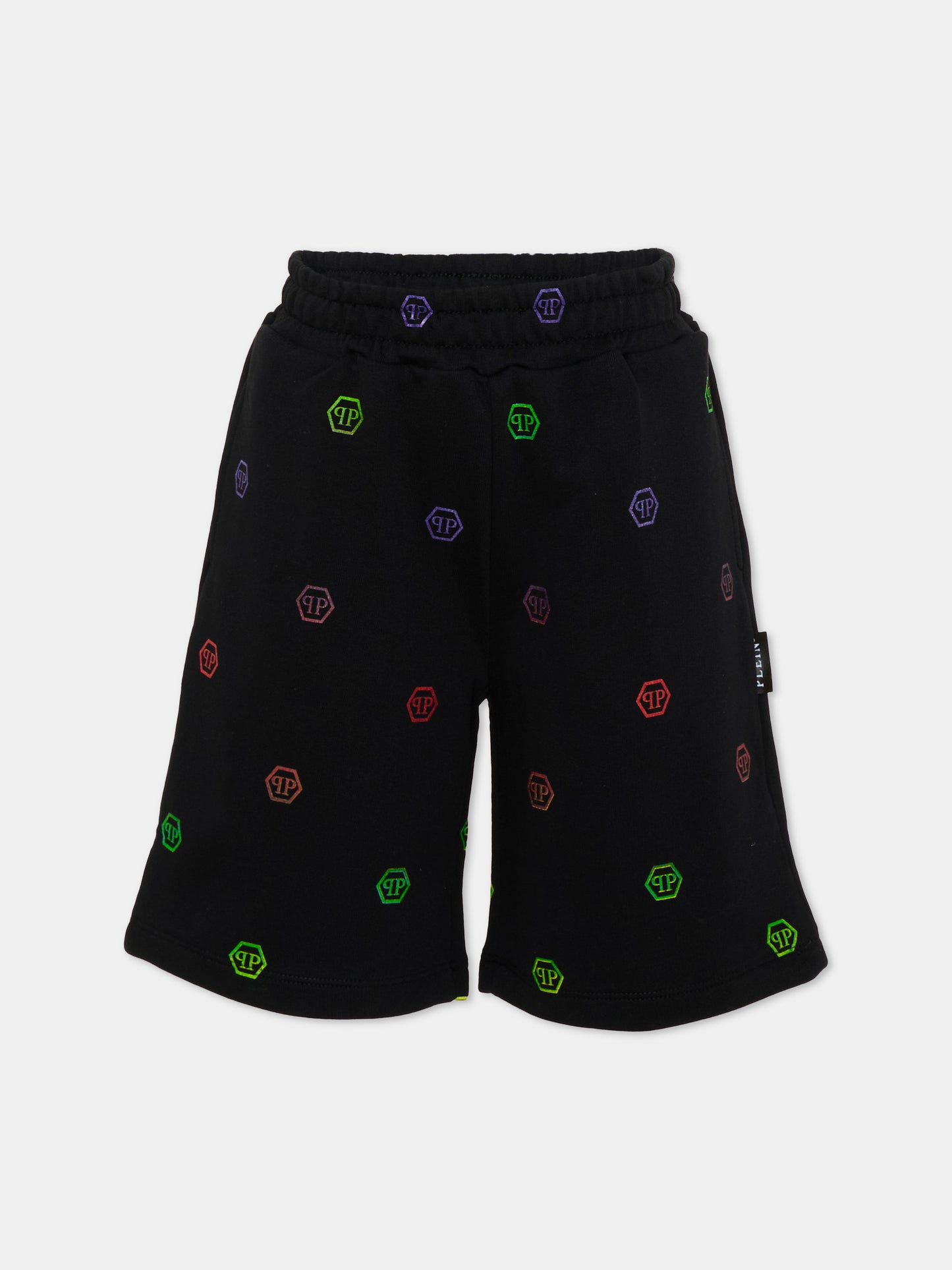 Shorts sportivi neri per bambino logati,Philipp Plein Junior,S6PHJBBE010 110