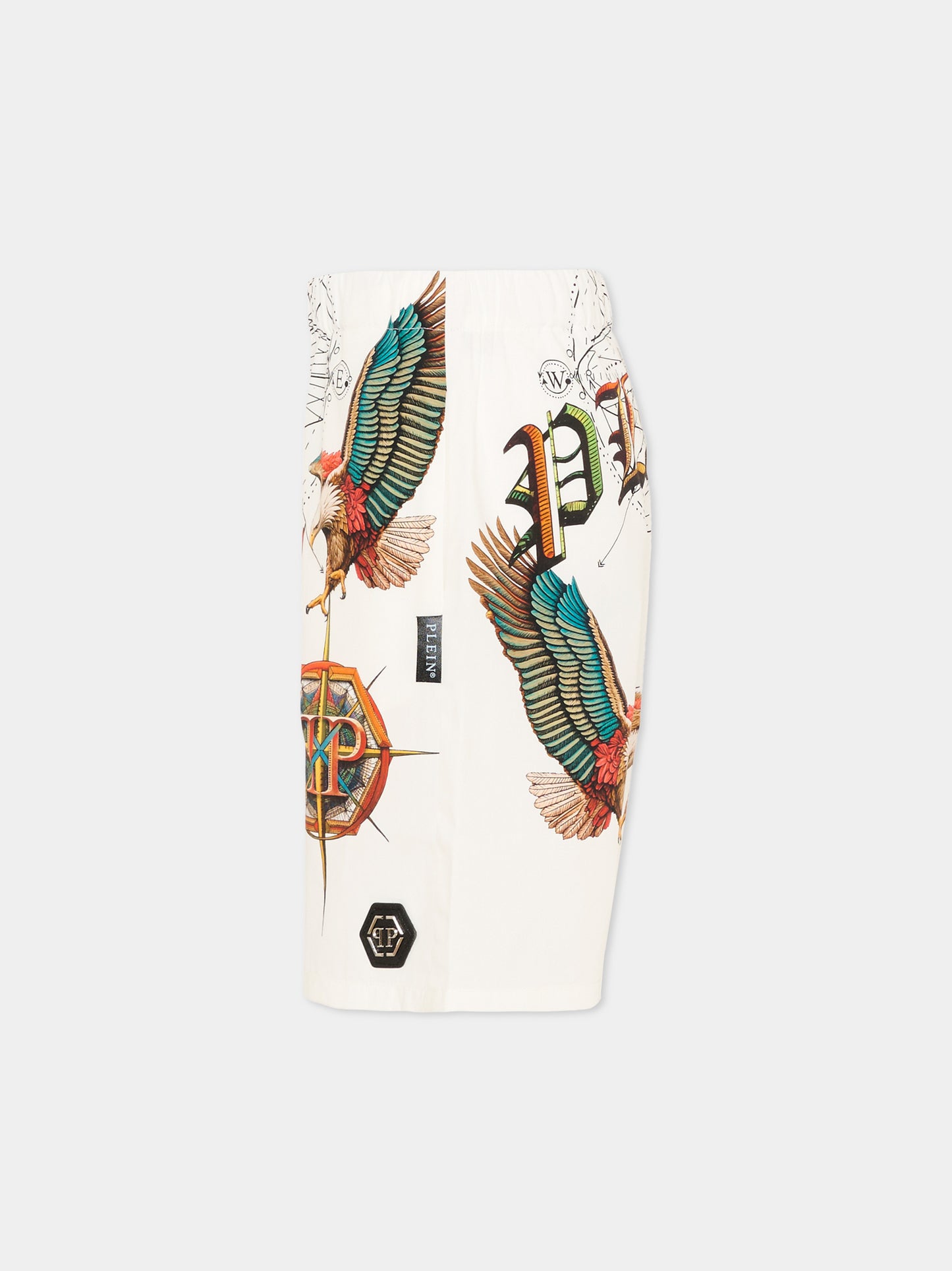 Shorts bianco per bambino con aquile,Philipp Plein Junior,S6PHJBBE030 002