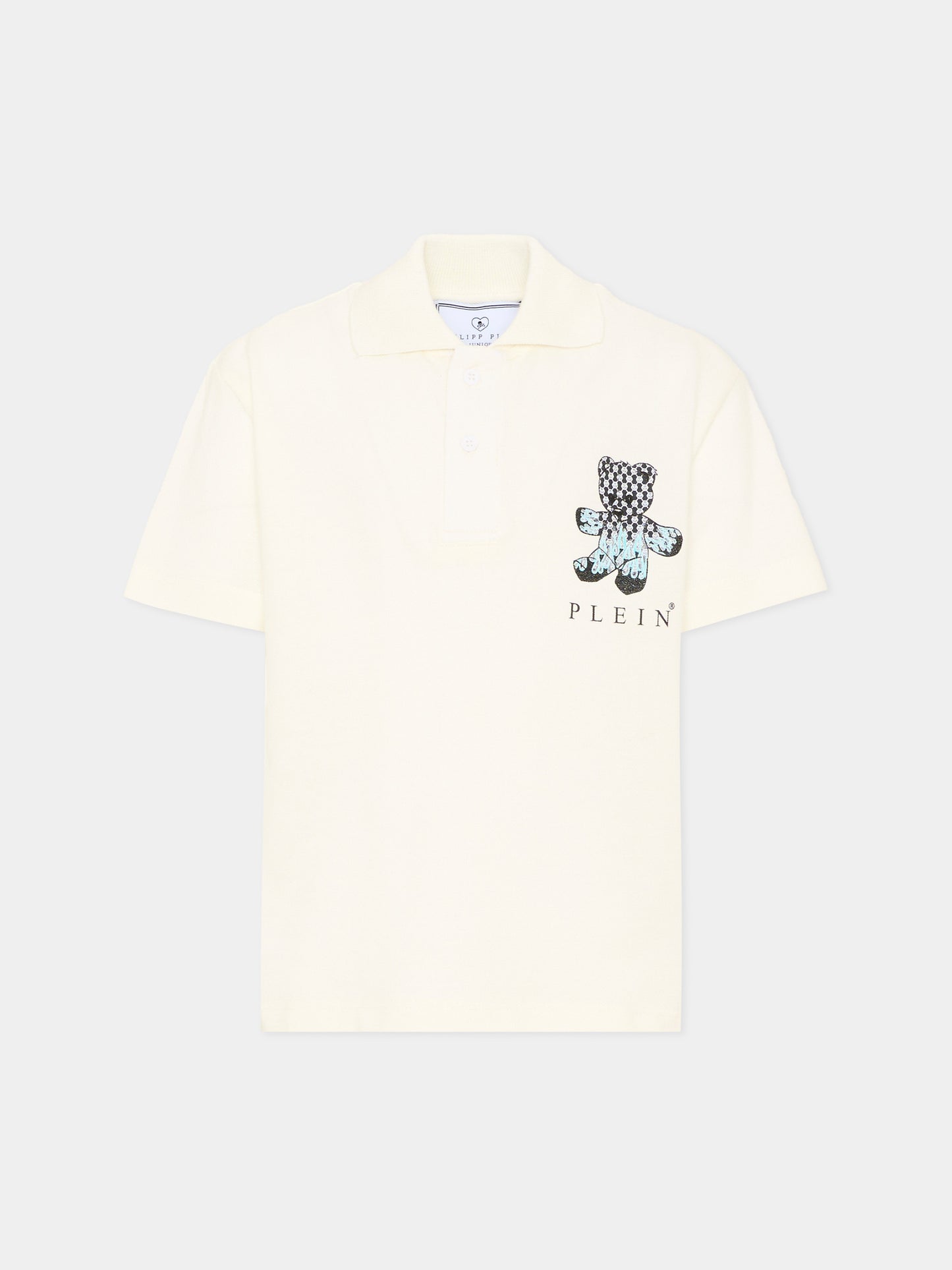Polo bianca per bambino con orsetto,Philipp Plein Junior,S6PHJBPO065 002
