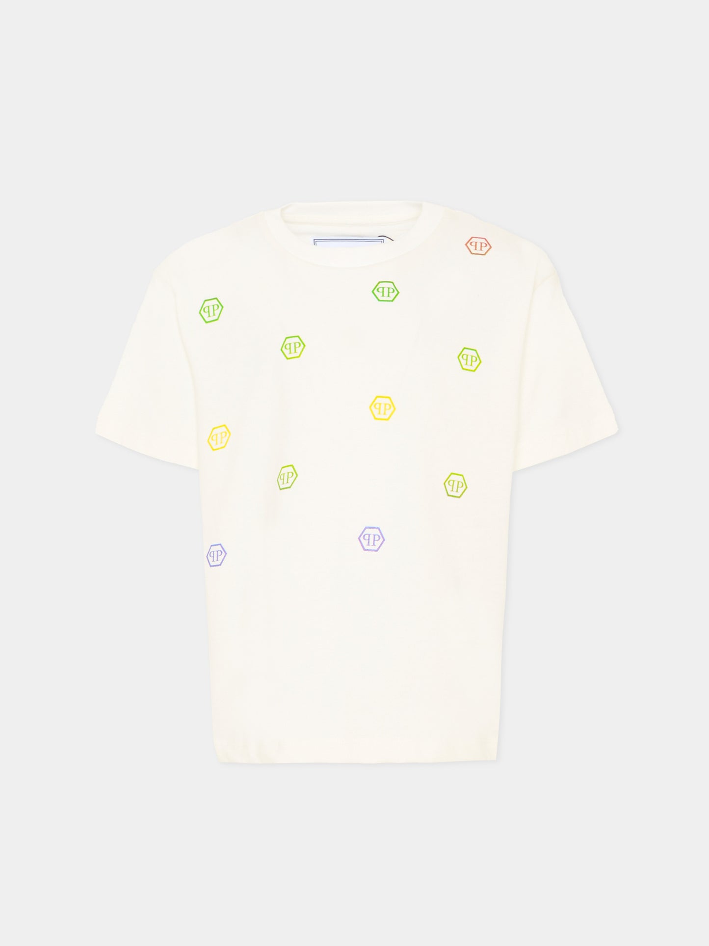 T-Shirt bianca per bambino con loghi,Philipp Plein Junior,S6PHJBTH008 002