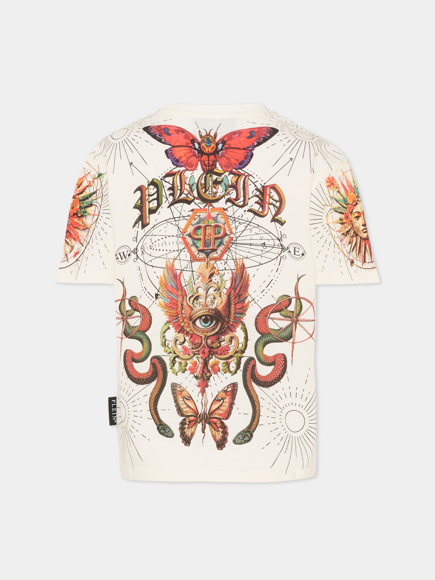 T-shirt avorio per bambino con teschio e animali,Philipp Plein Junior,S6PHJBTH033 002