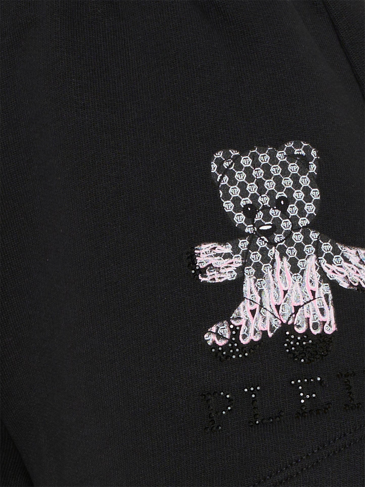 Shorts neri per bambina con orsetto e strass,Philipp Plein Junior,S6PHJGSH164 110