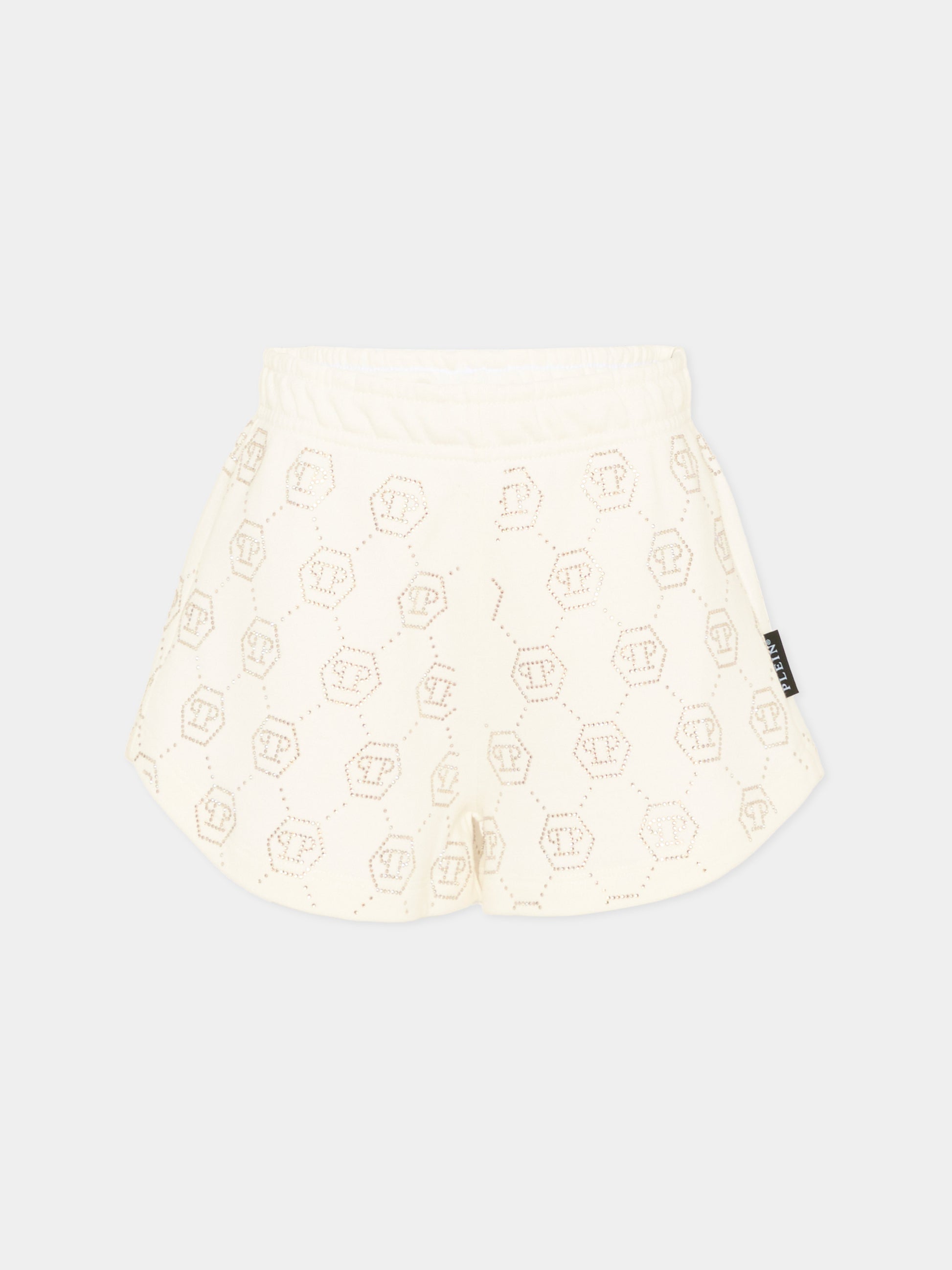 Shorts sportivi bianchi per bambina con strass,Philipp Plein Junior,S6PHJGSH196 002