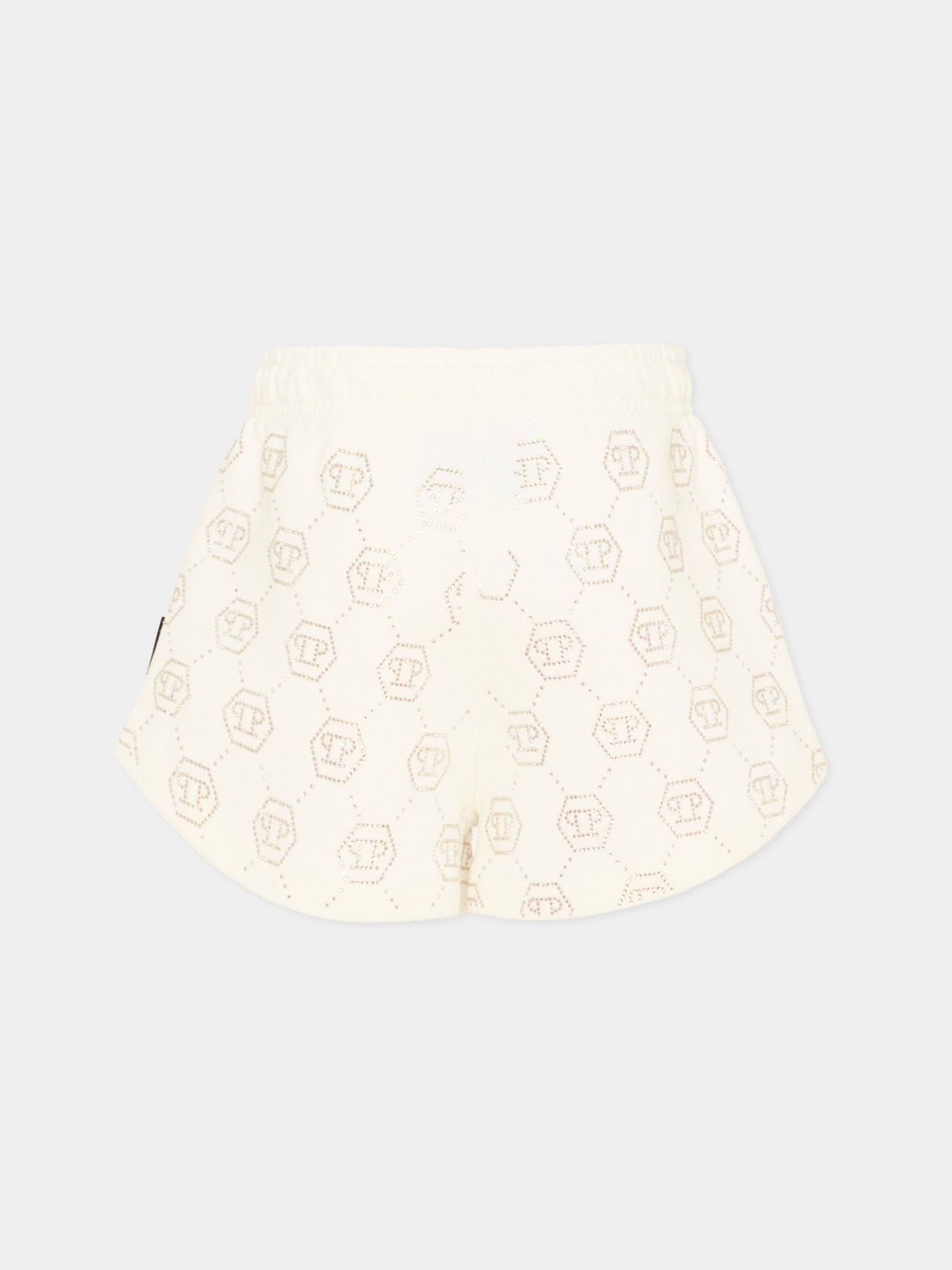 Shorts sportivi bianchi per bambina con strass,Philipp Plein Junior,S6PHJGSH196 002
