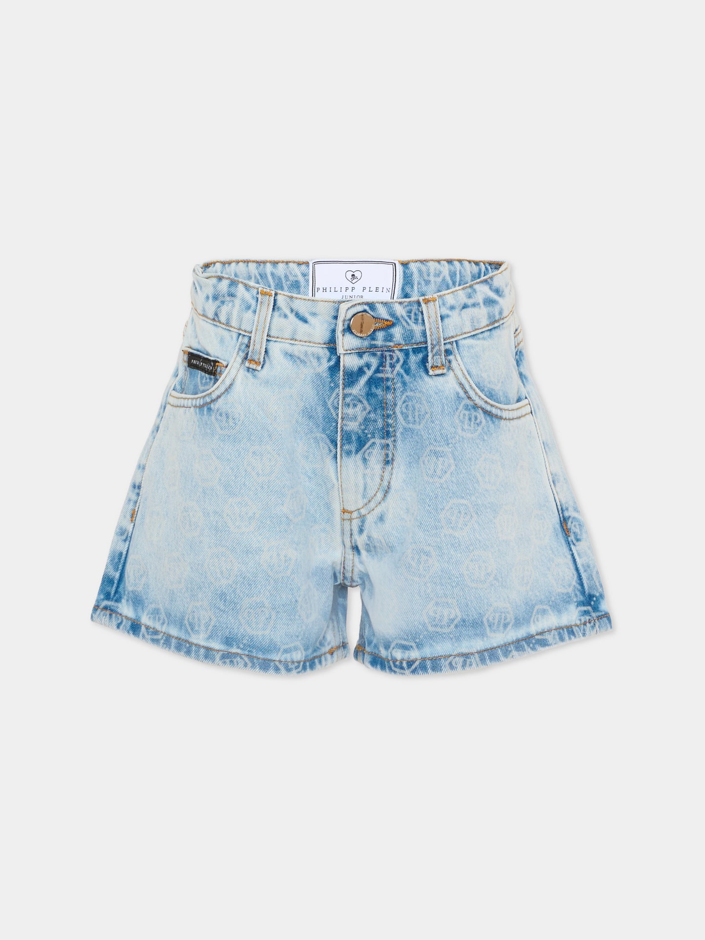 Shorts denim per bambina con logo,Philipp Plein Junior,S6PHJGSH197 126