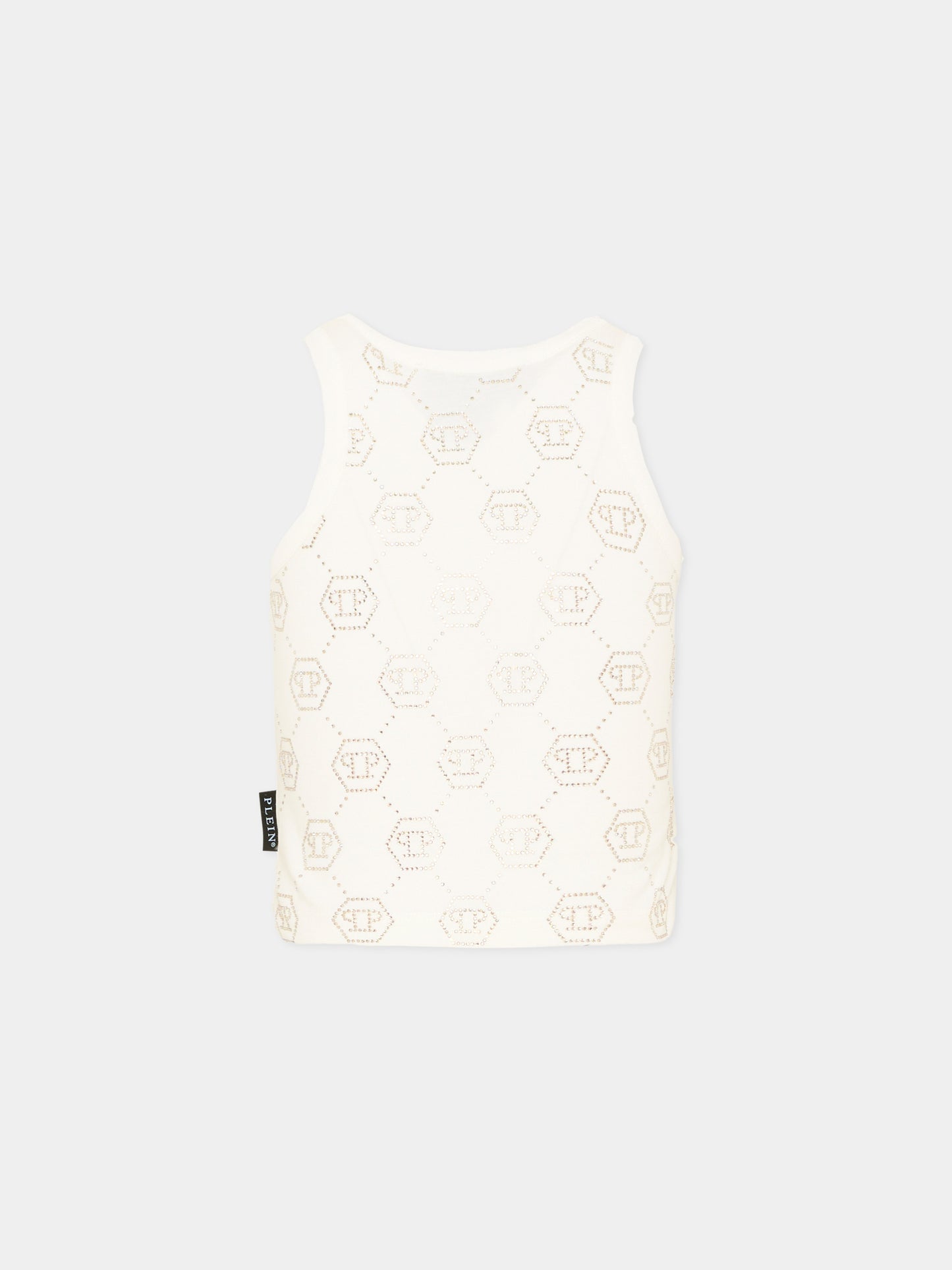 Top bianco per bambina con loghi strass,Philipp Plein Junior,S6PHJGTA189 002