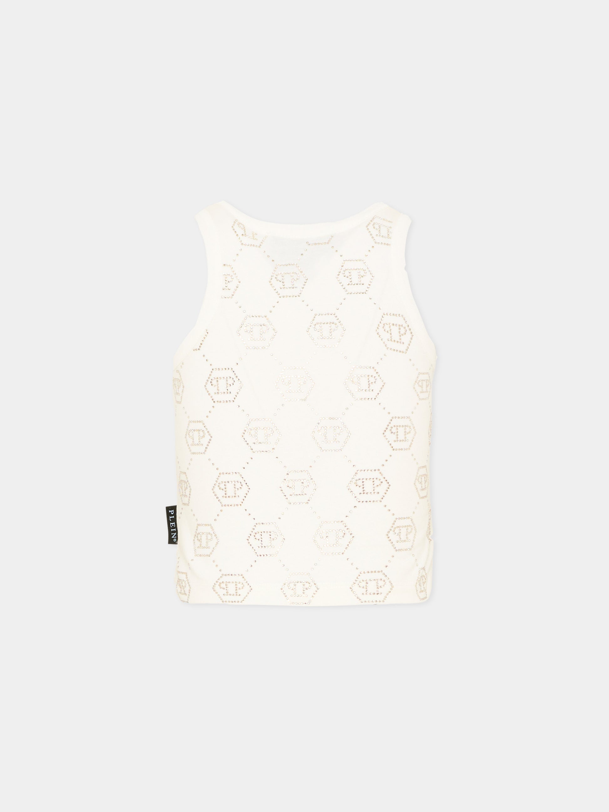 Top bianco per bambina con loghi strass,Philipp Plein Junior,S6PHJGTA189 002