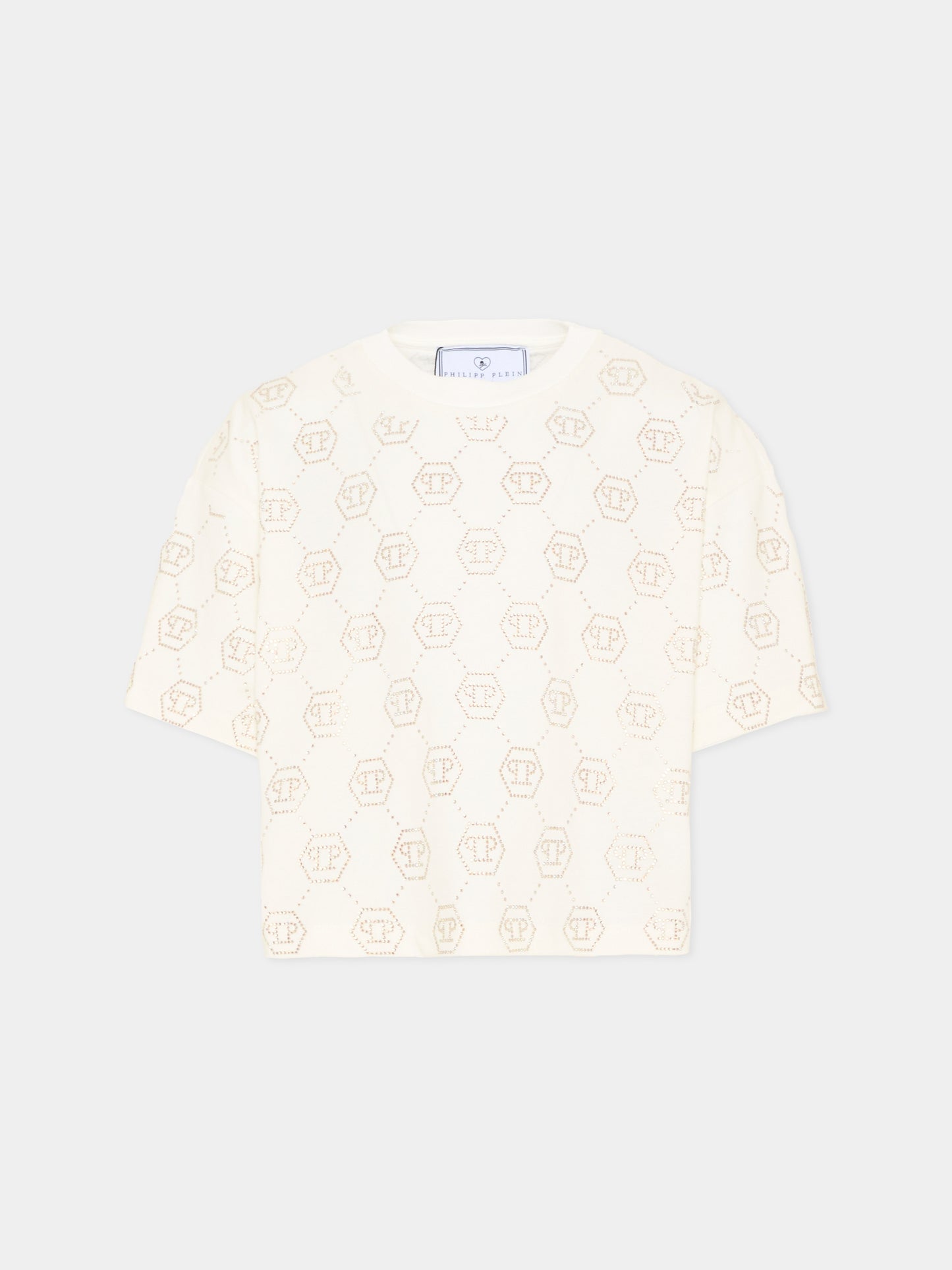 T-shirt bianca per bambina con monogramma,Philipp Plein Junior,S6PHJGTH201 002