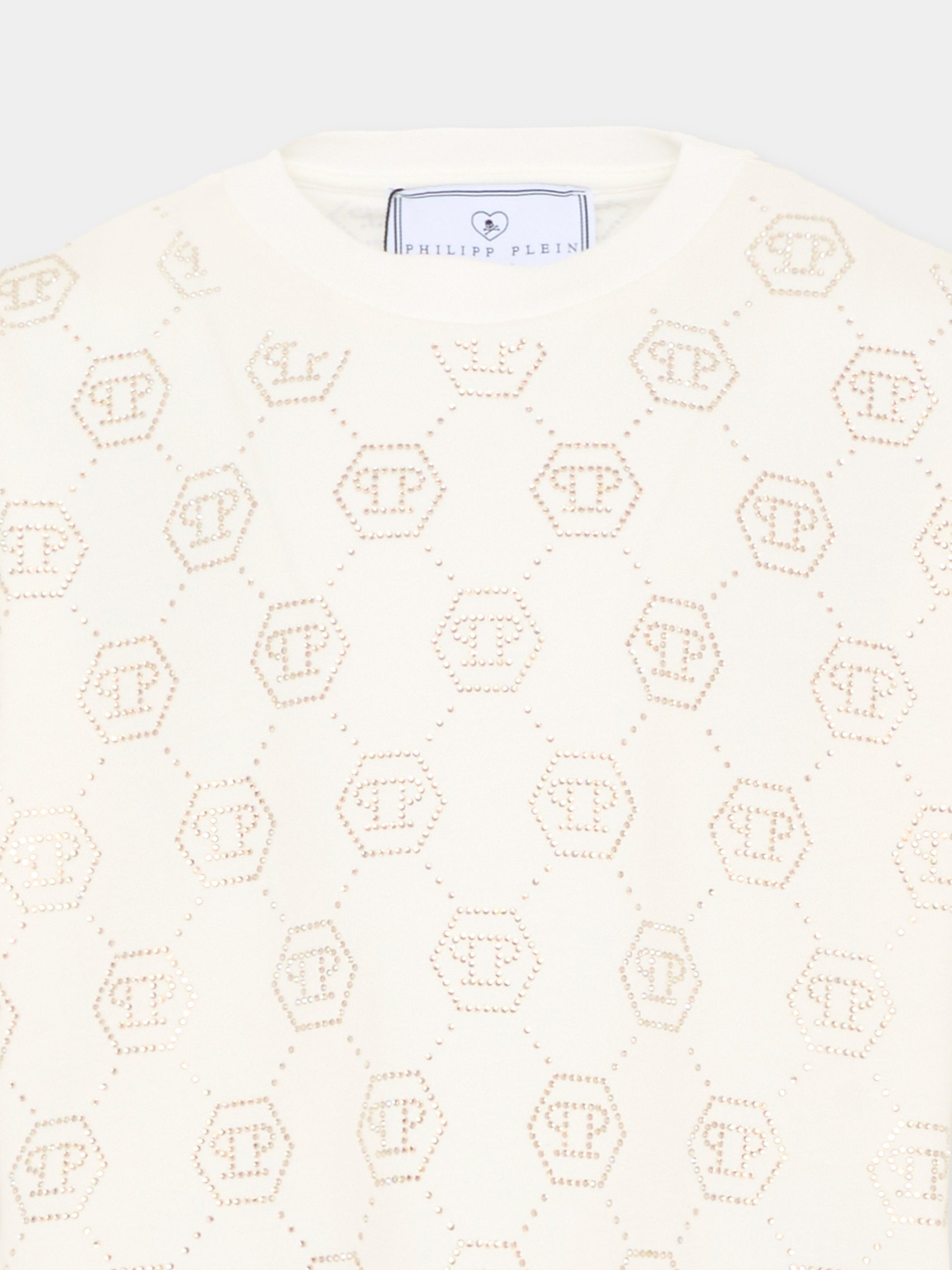 T-shirt bianca per bambina con monogramma,Philipp Plein Junior,S6PHJGTH201 002