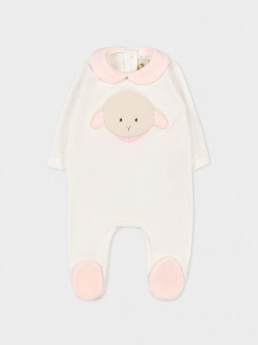 White babygrow for baby girl with lamb