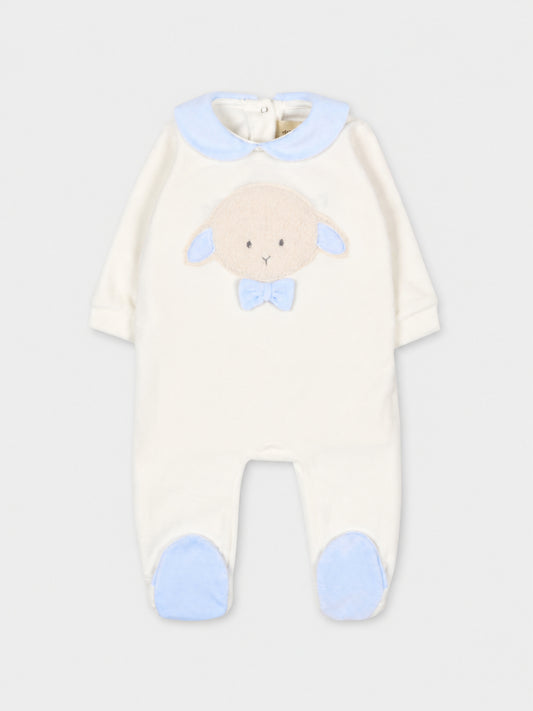 White babygrow for baby boy with lamb