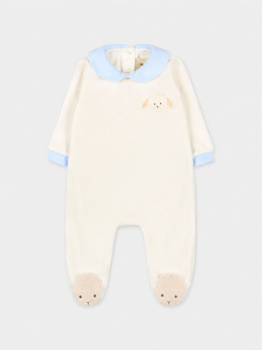 White babygrow for baby boy with lamb