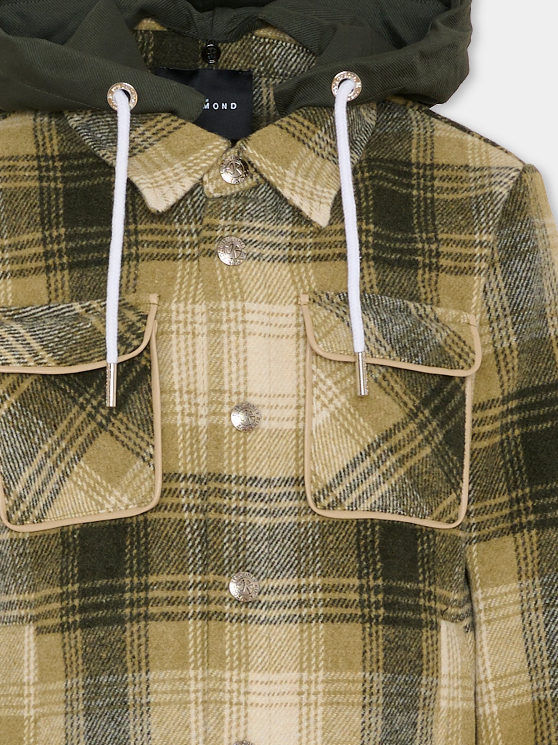 Camicia verde per bambino con logo,Richmond,RBA25067CA GREEN TARTAN