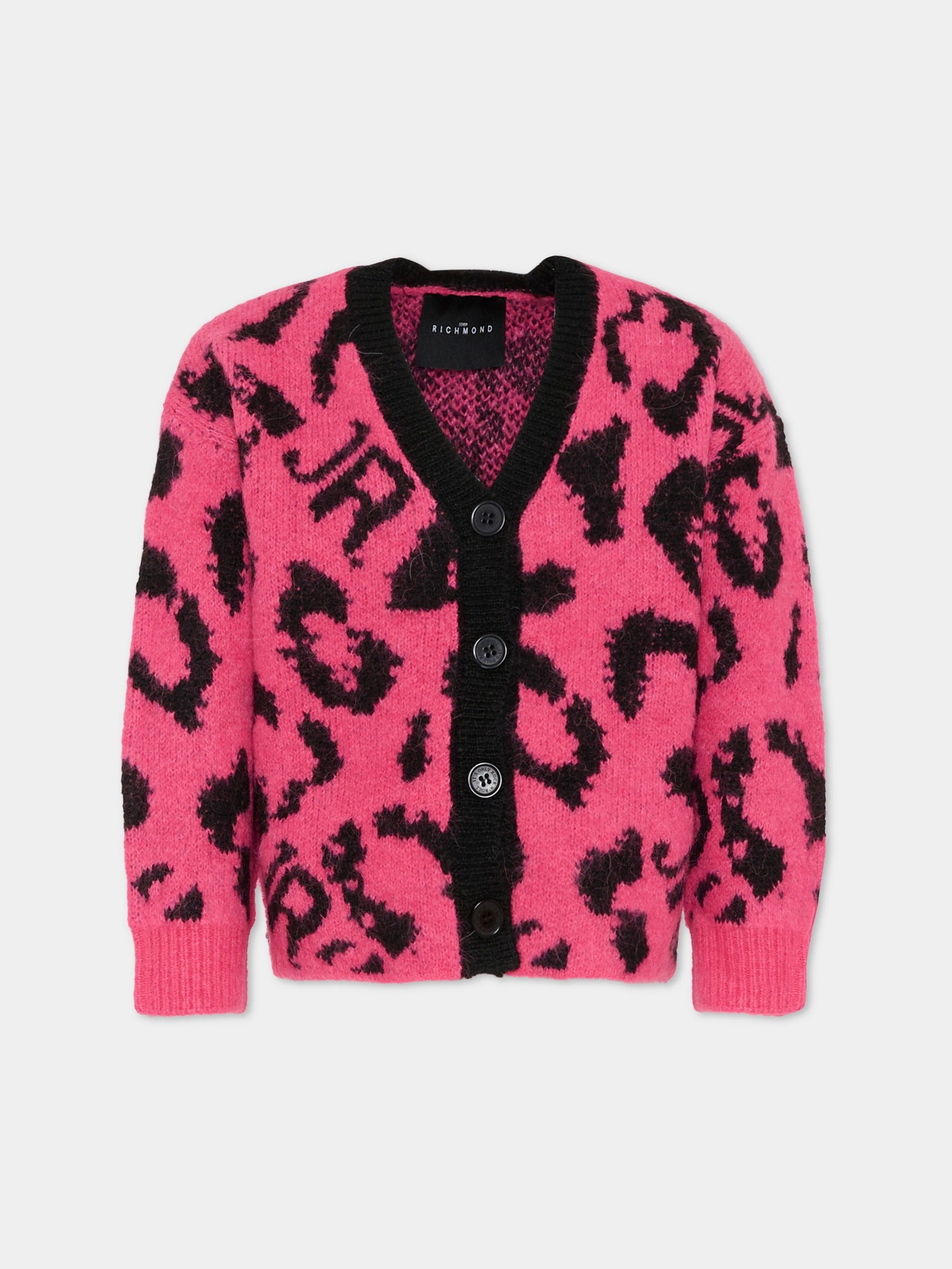 Cardigan fucsia per bambina con stampa animalier,Richmond,RGA25047CD HONEYSUCKLE SPOTTED