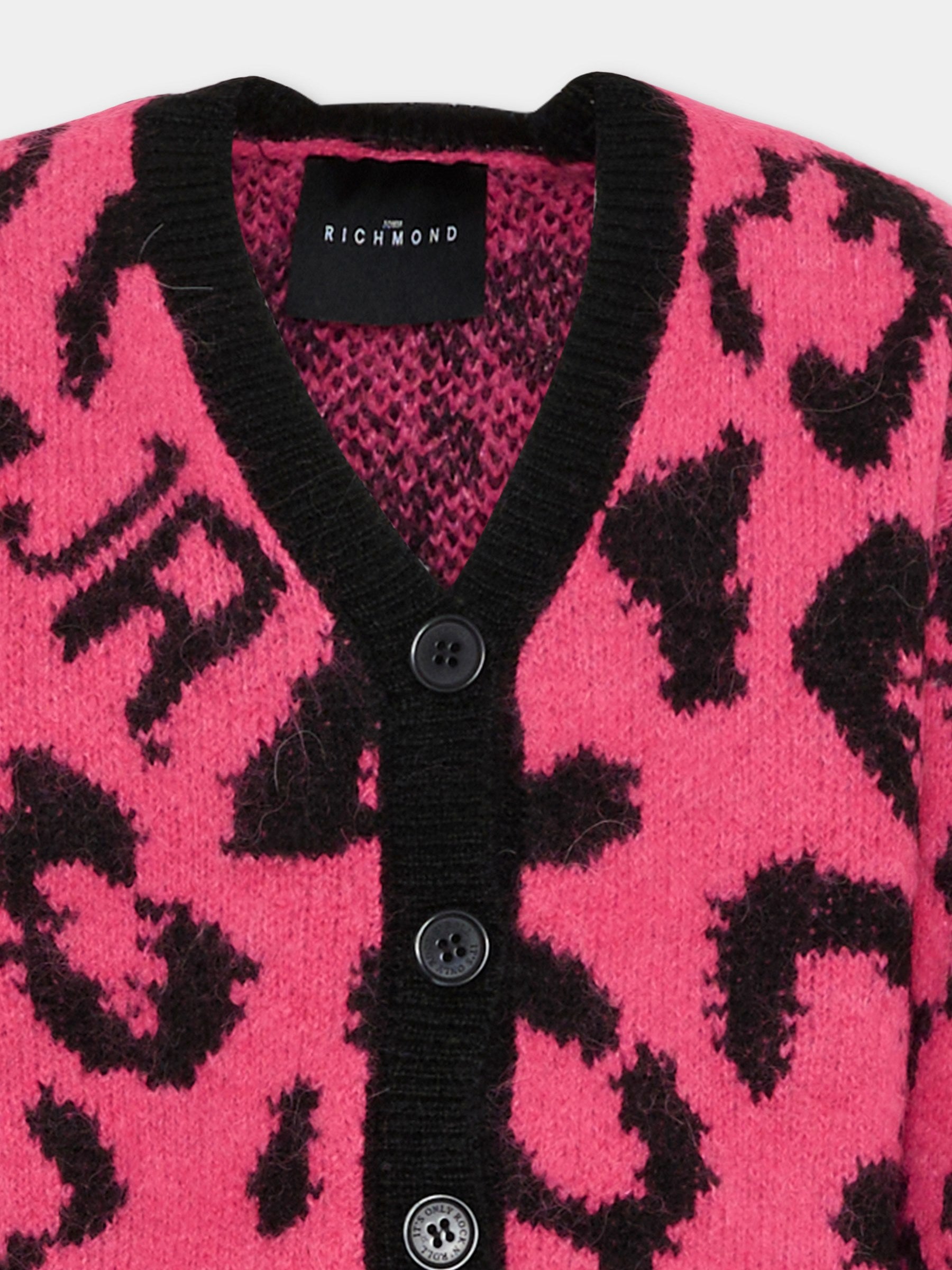 Cardigan fucsia per bambina con stampa animalier,Richmond,RGA25047CD HONEYSUCKLE SPOTTED