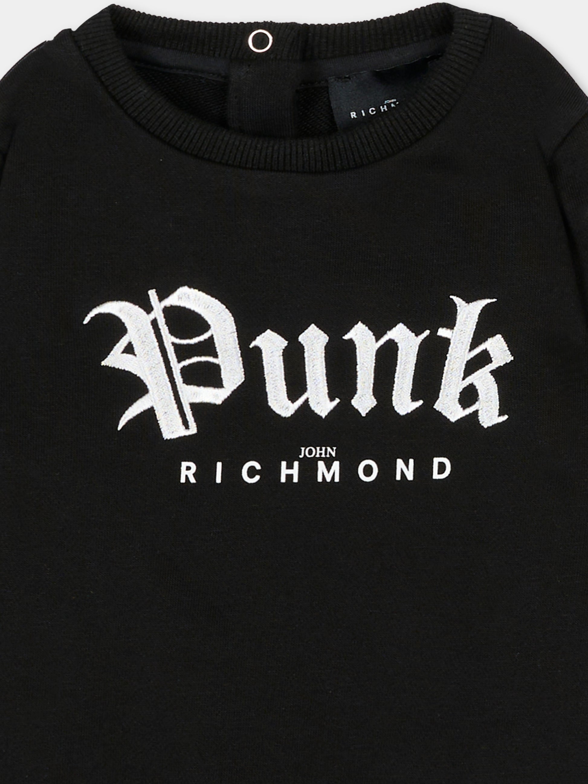 Felpa nera per neonato con scritta ricamata,Richmond,RIA25103FE BLACK
