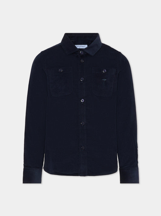 Camicia blu per bambino con logo,Trussardi Junior,TBA25029CA PEACOAT