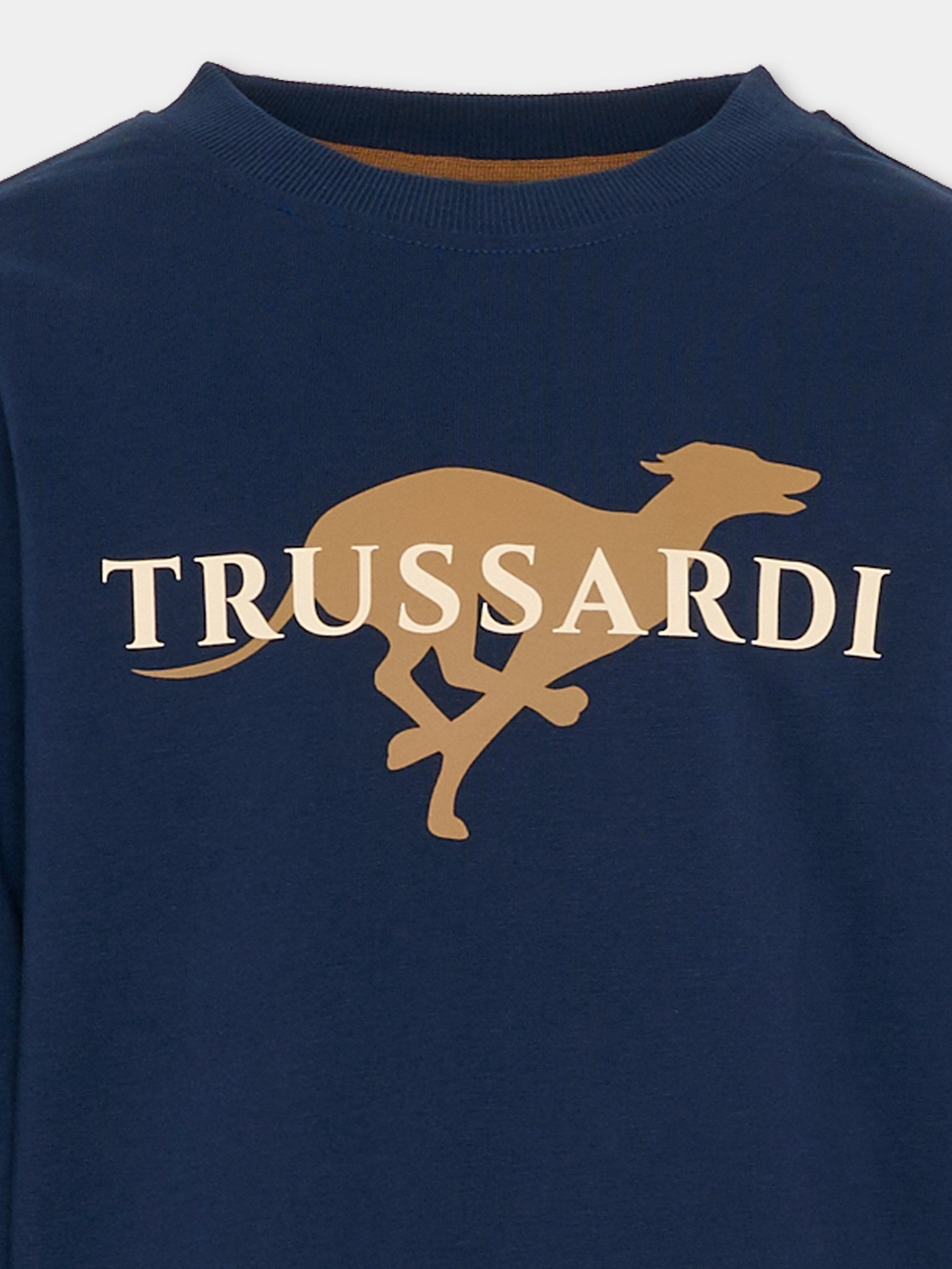T-shirt blu per bambino con logo,Trussardi Junior,TBA25067TS PEACOAT