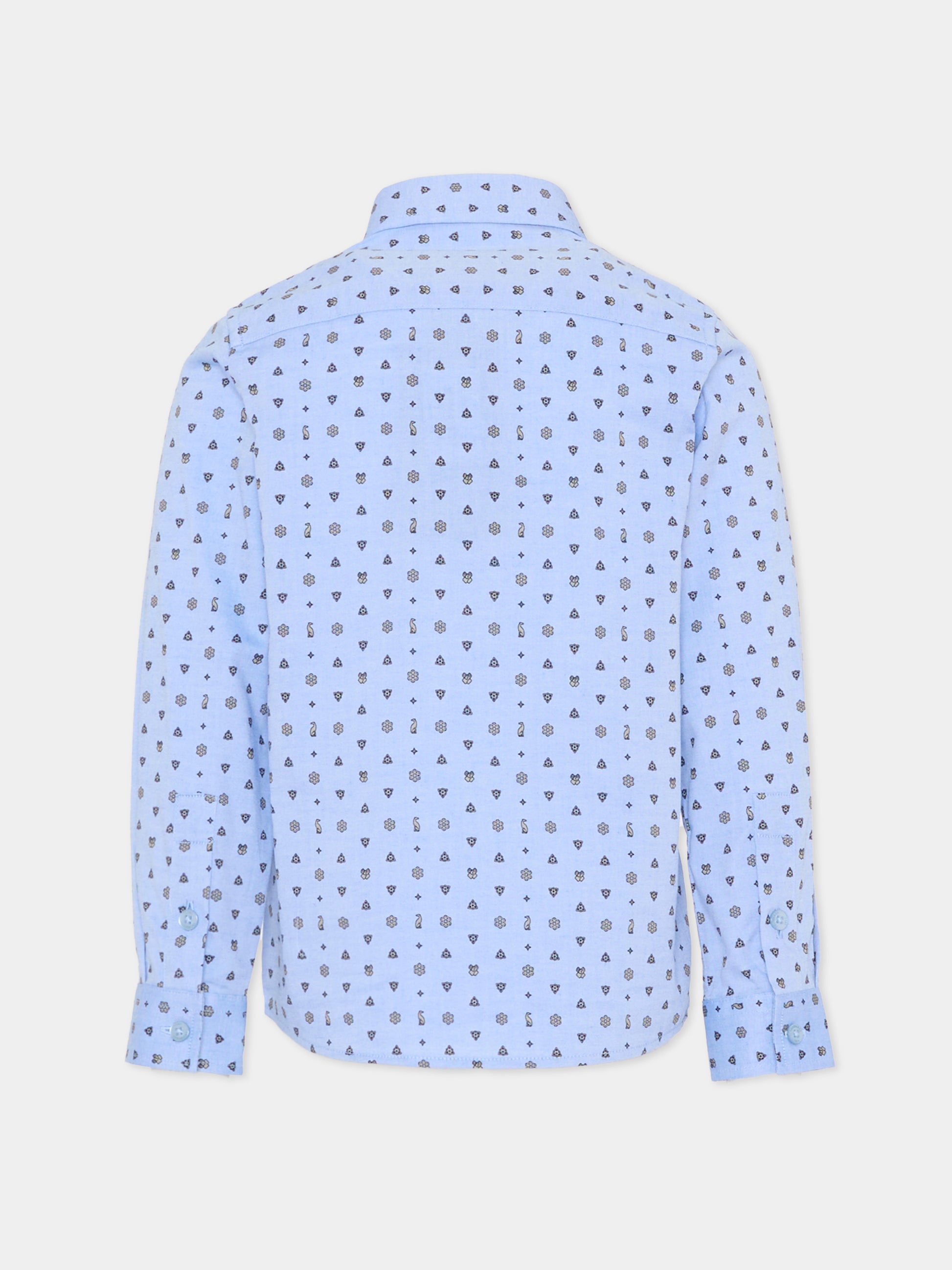 Camicia celeste per bambino con logo all over,Trussardi Junior,TBA25127CA FLOWERS BOY