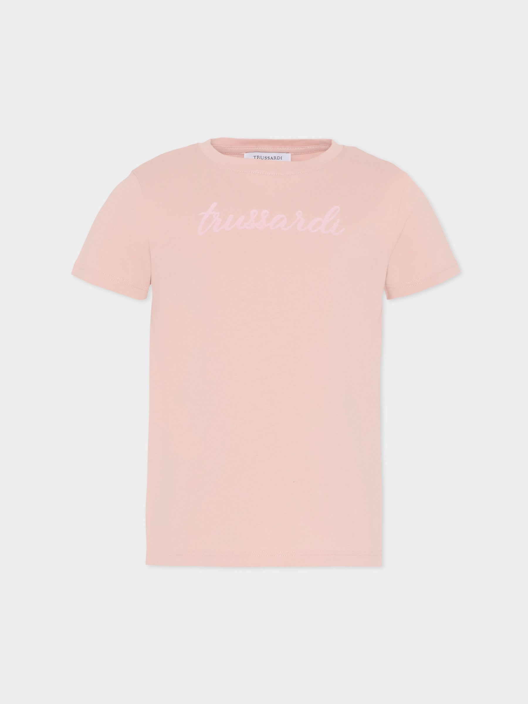 T-shirt rosa per bambina con logo,Trussardi Junior,TGA25002TS ROSE SMOKE
