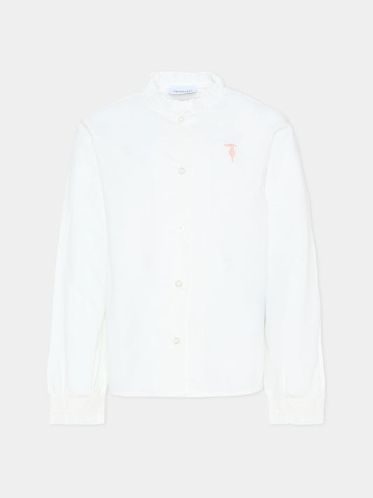 Camicia bianca per bambina con logo,Trussardi Junior,TGA25057CA WHITE