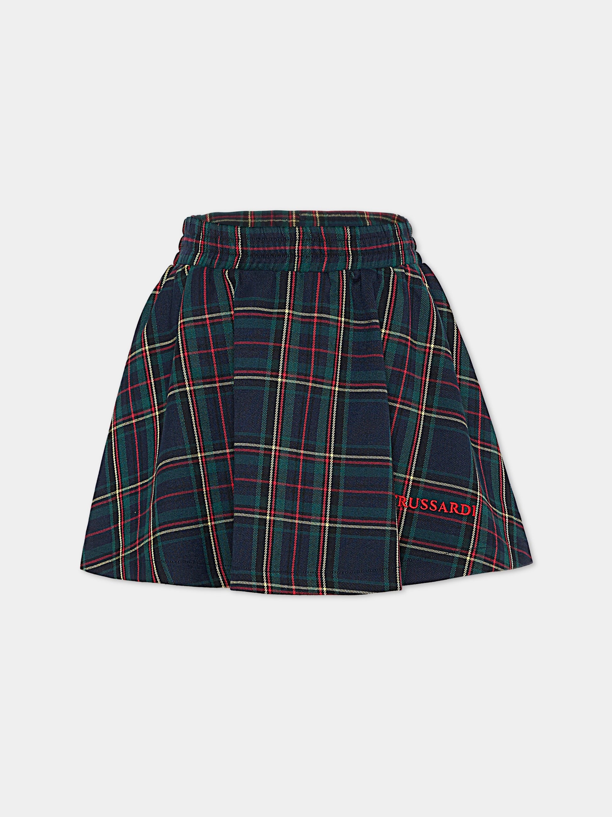 Gonna blu per bambina con logo,Trussardi Junior,TGA25072GO COLD TARTAN