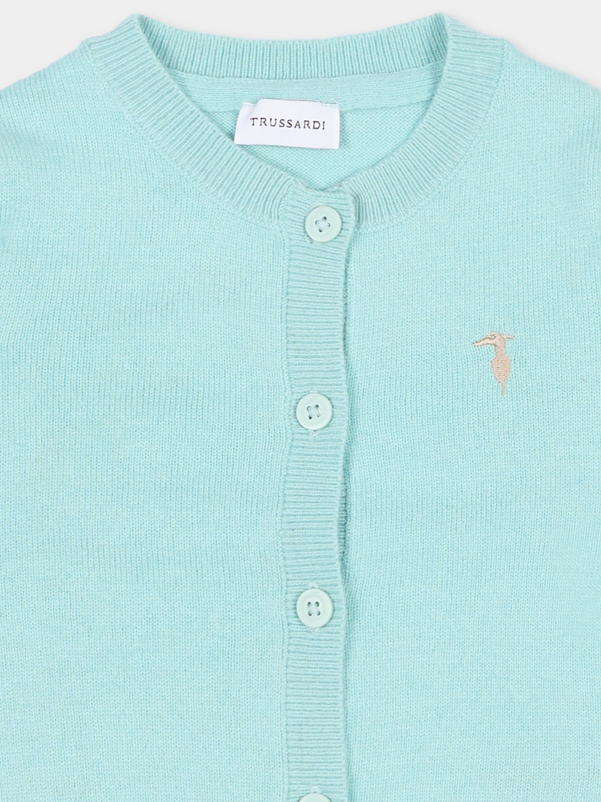 Cardigan azzurro per neonata con logo,Trussardi Junior,TIA25010CD BLUE STERLING