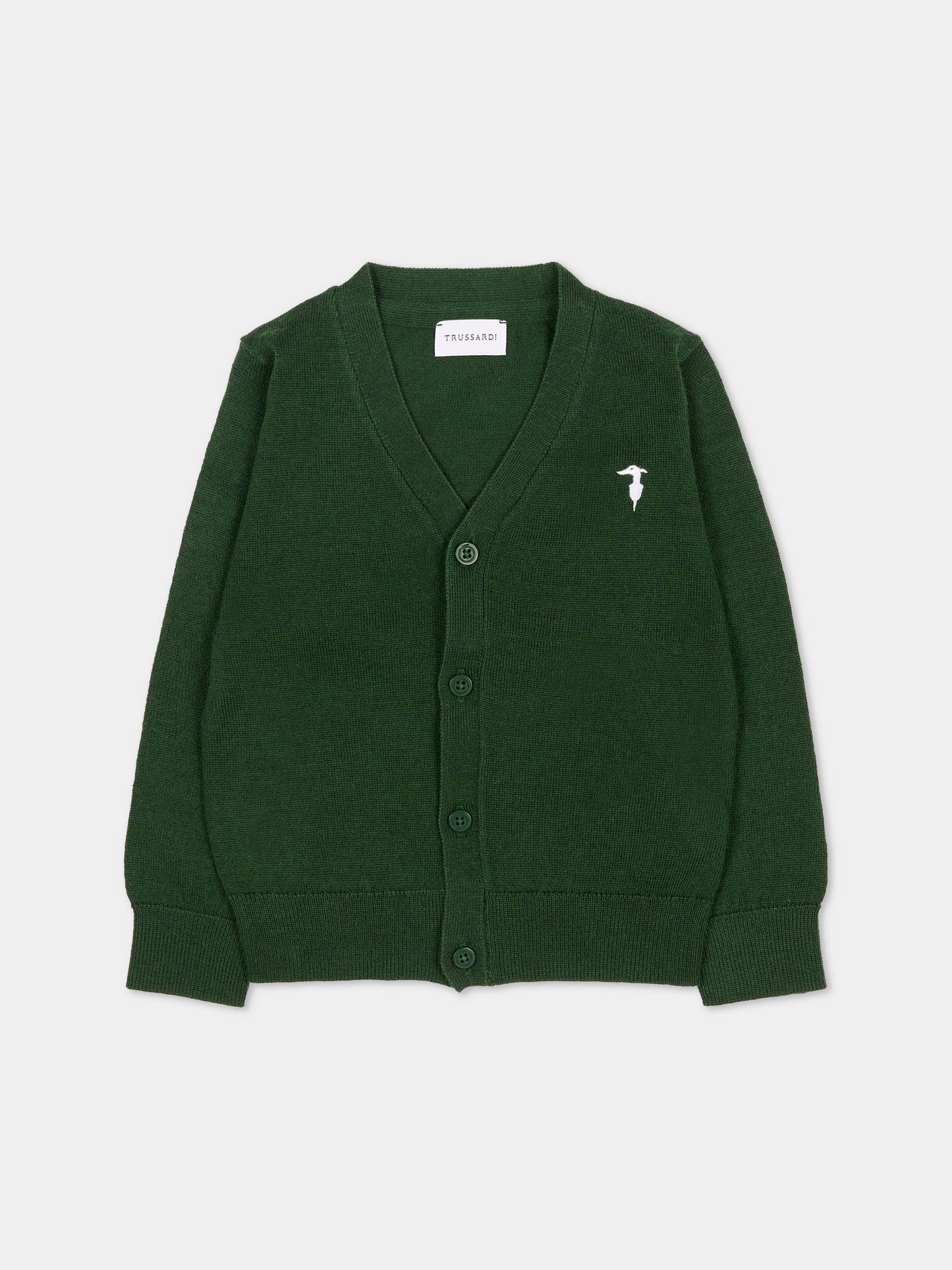 Cardigan verde per neonato con logo,Trussardi Junior,TIA25021CD IVY DARK