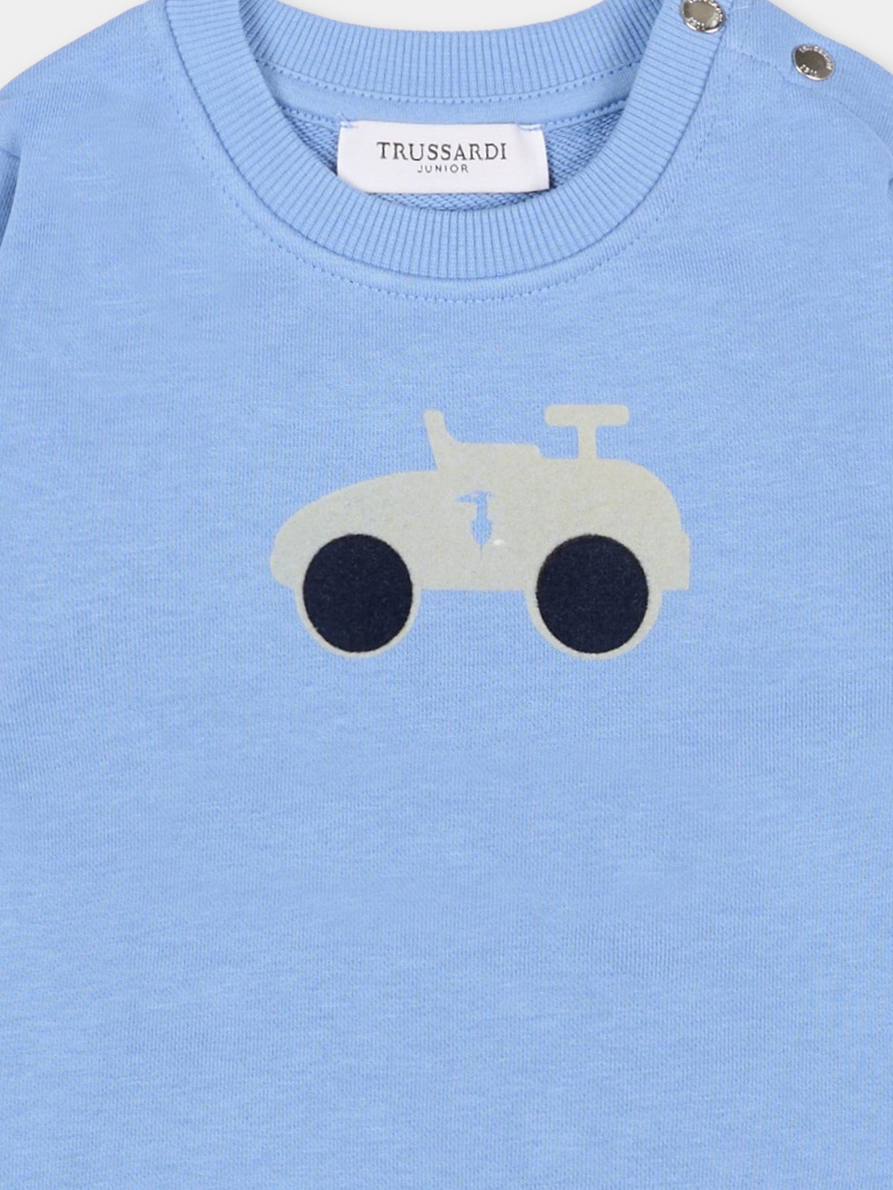 Felpa celeste per neonato con automobile,Trussardi Junior,TIA25117FE RIVIERA