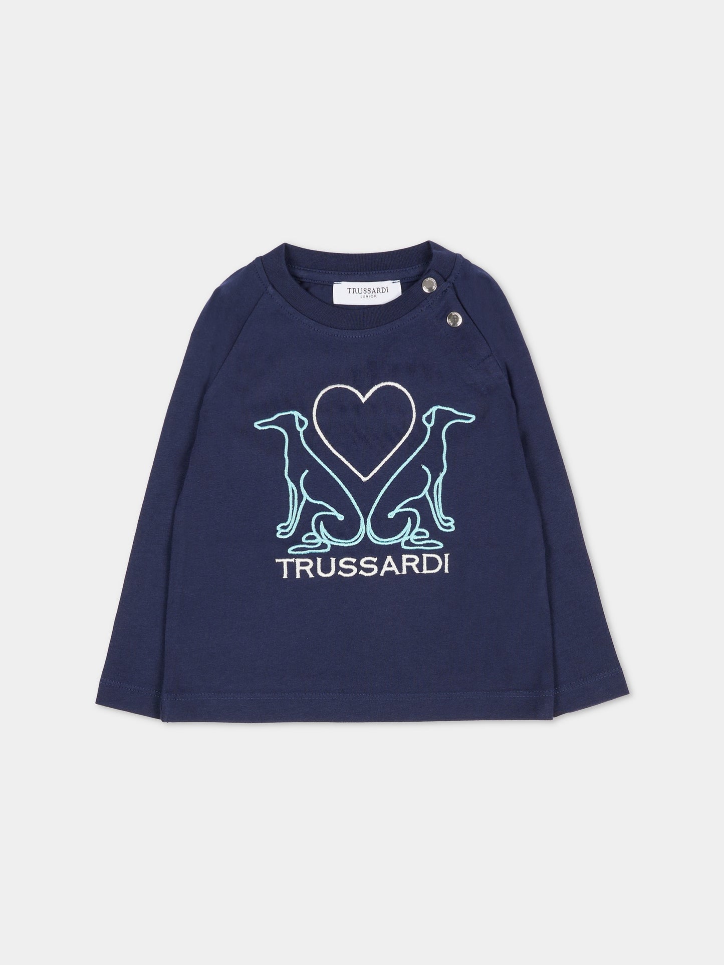 T-shirt blu per  neonata con logo e cuore,Trussardi Junior,TIA25159TS PEACOAT