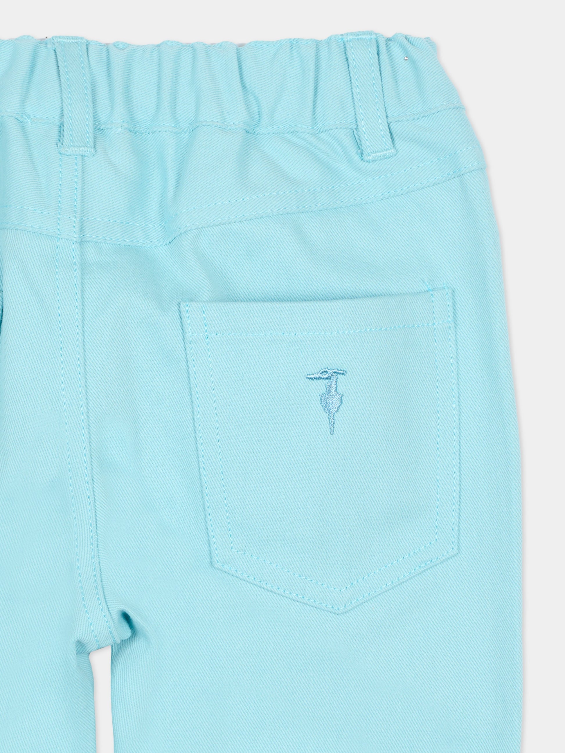 Pantaloni celesti per neonata con logo,Trussardi Junior,TIA25190PA BLUE GLOW
