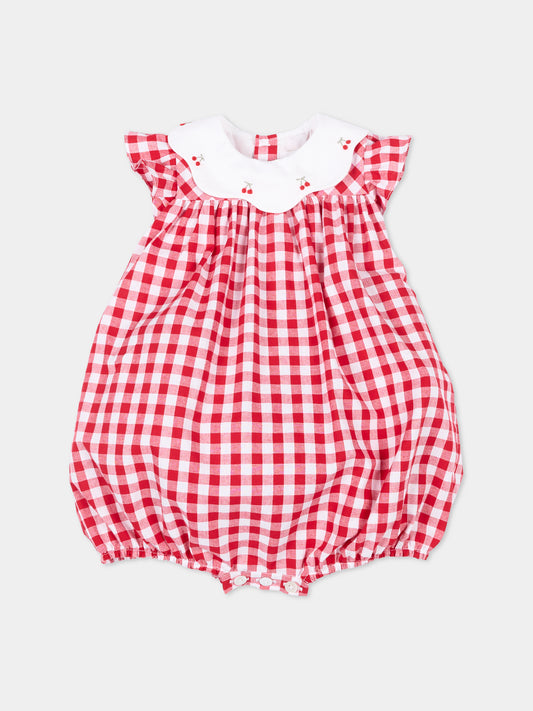 Pagliaccetto rosso Charlotte per neonata vichy,Kidiwi Handmade,36232-TC021