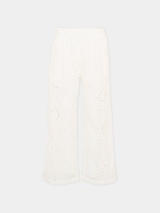 Pantaloni casual bianco in pizzo Sangallo per bambina,Mc2 Saint Barth,PAE001 01444L