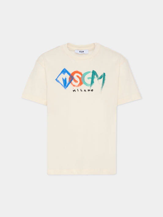 T-shirt avorio per bambino con logo,Msgm Kids,F5MSJBTH249 013
