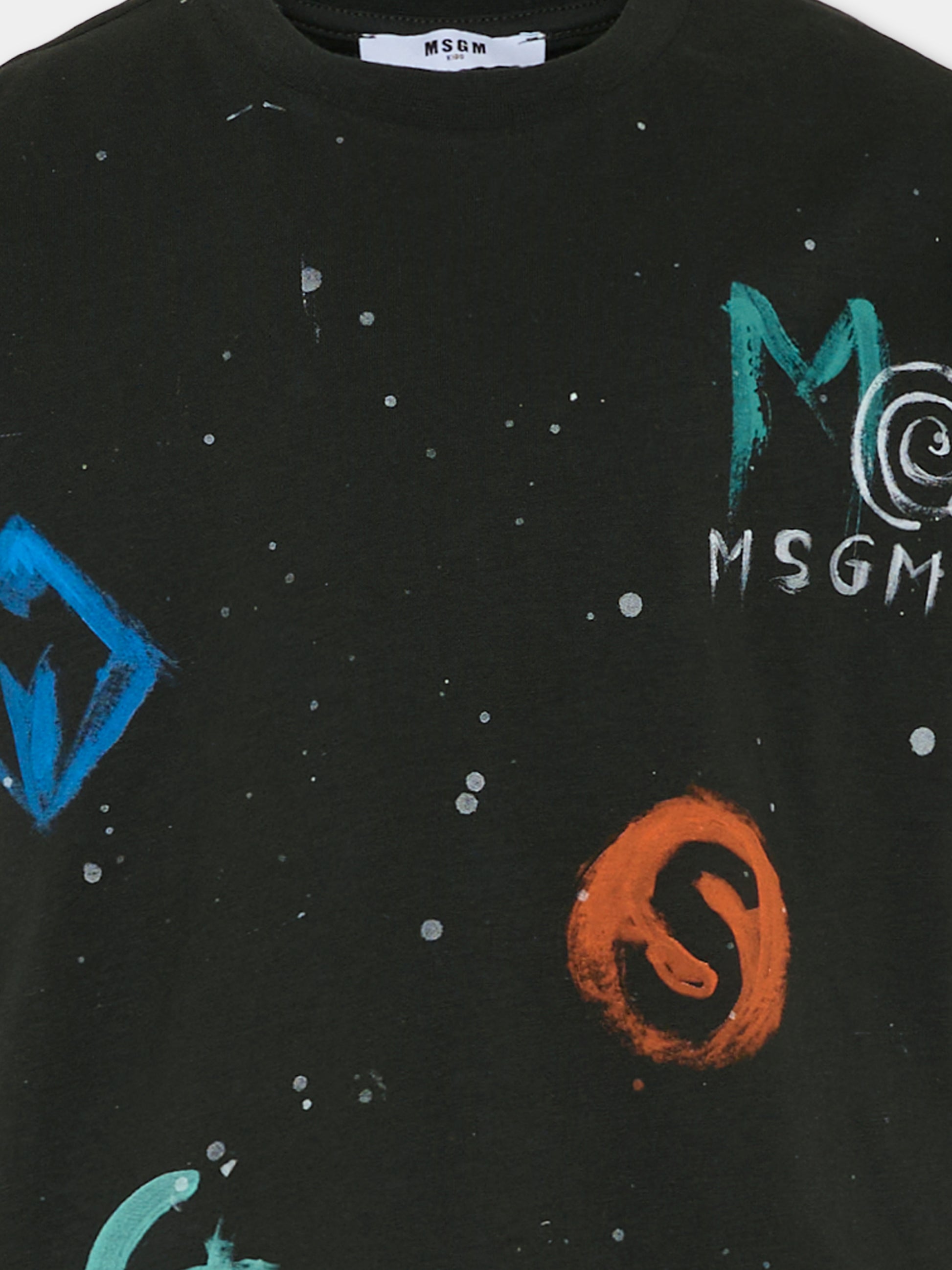 T-shirt nera per bambino con logo e schizzi di vernice,Msgm Kids,F5MSJBTH250 MS040