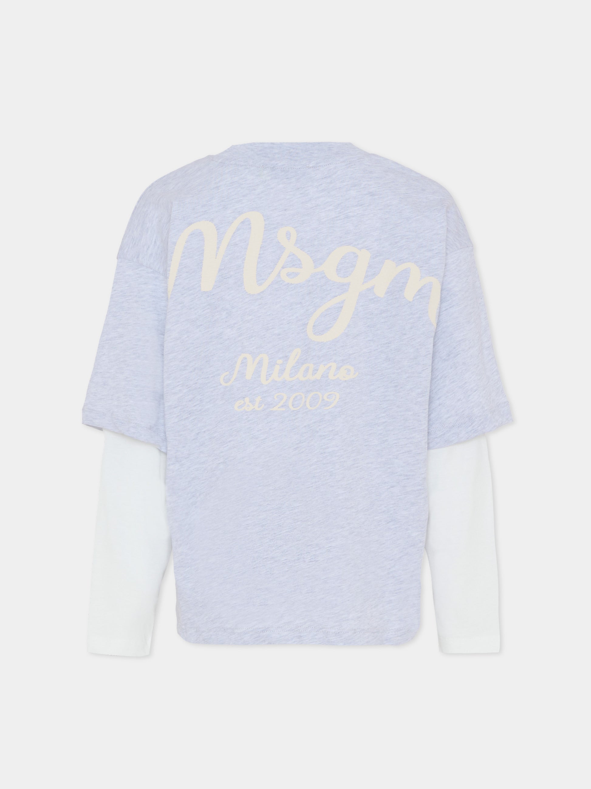 T-shirt grigia per bambino con logo avorio,Msgm Kids,F5MSJBTH257 107