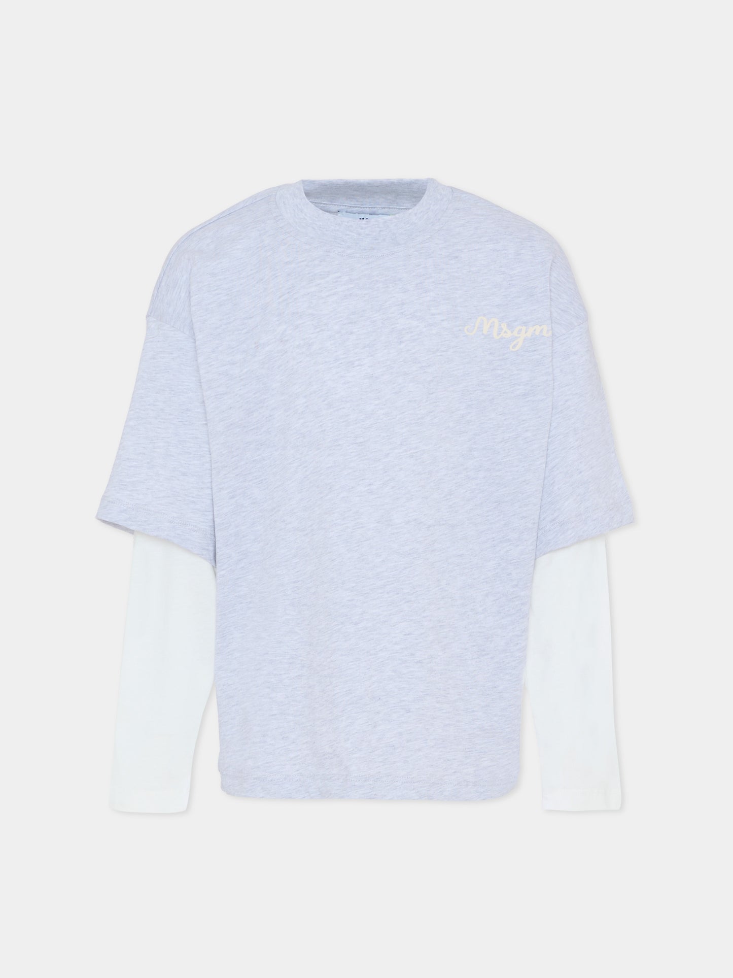 T-shirt grigia per bambino con logo avorio,Msgm Kids,F5MSJBTH257 107