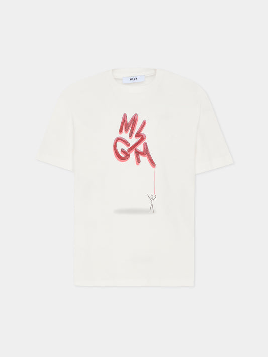 T-shirt bianca per bambino con logo,Msgm Kids,F5MSJBTH304 002