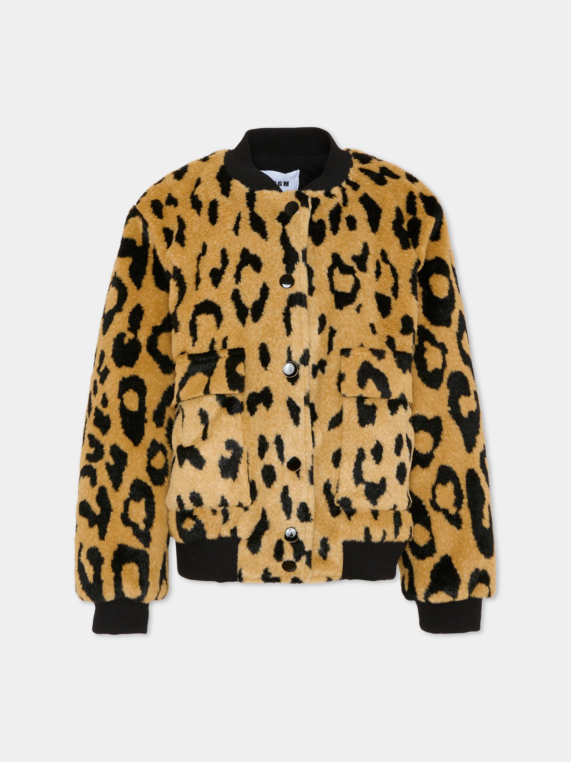 Ecopelliccia beige per bambina con stampa animalier,Msgm Kids,F5MSJGBO136 MS030