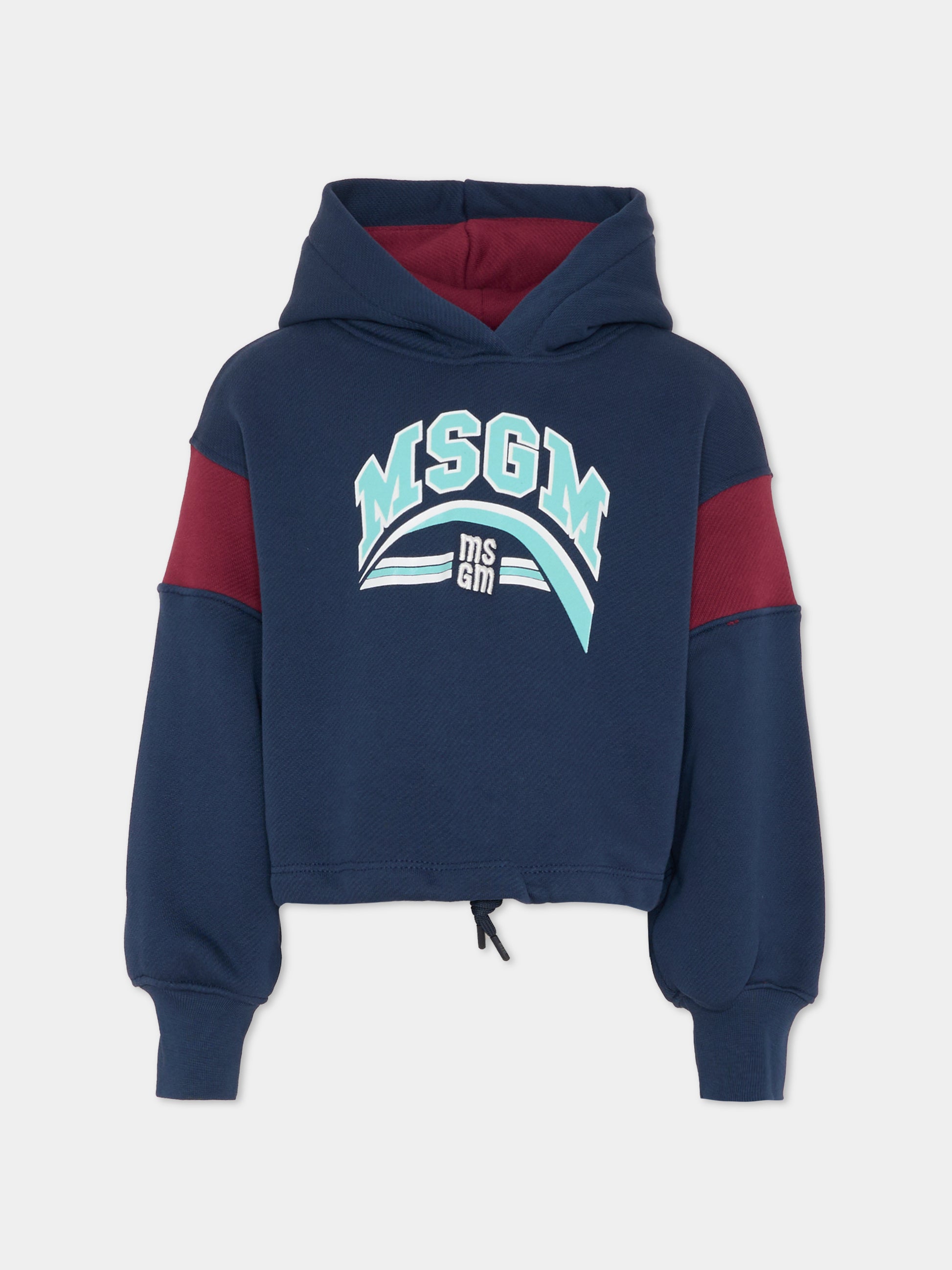 Felpa crop blu per bambina con logo,Msgm Kids,F5MSJGHS122 MS032